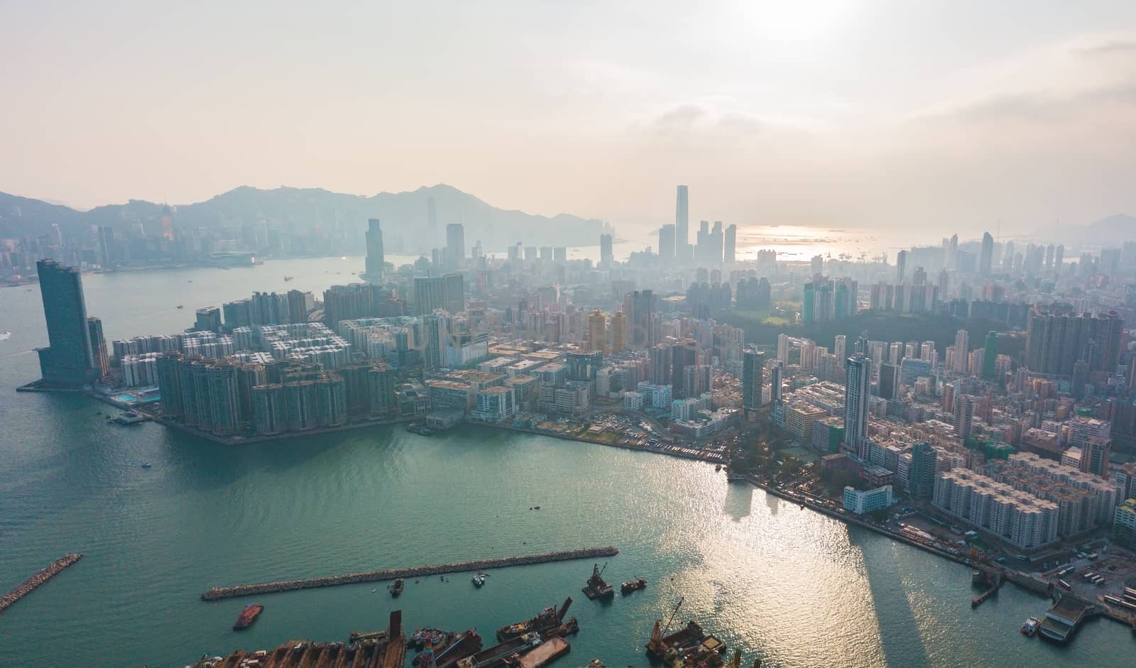 Aerial view of Hong Kong Island and Kowloon