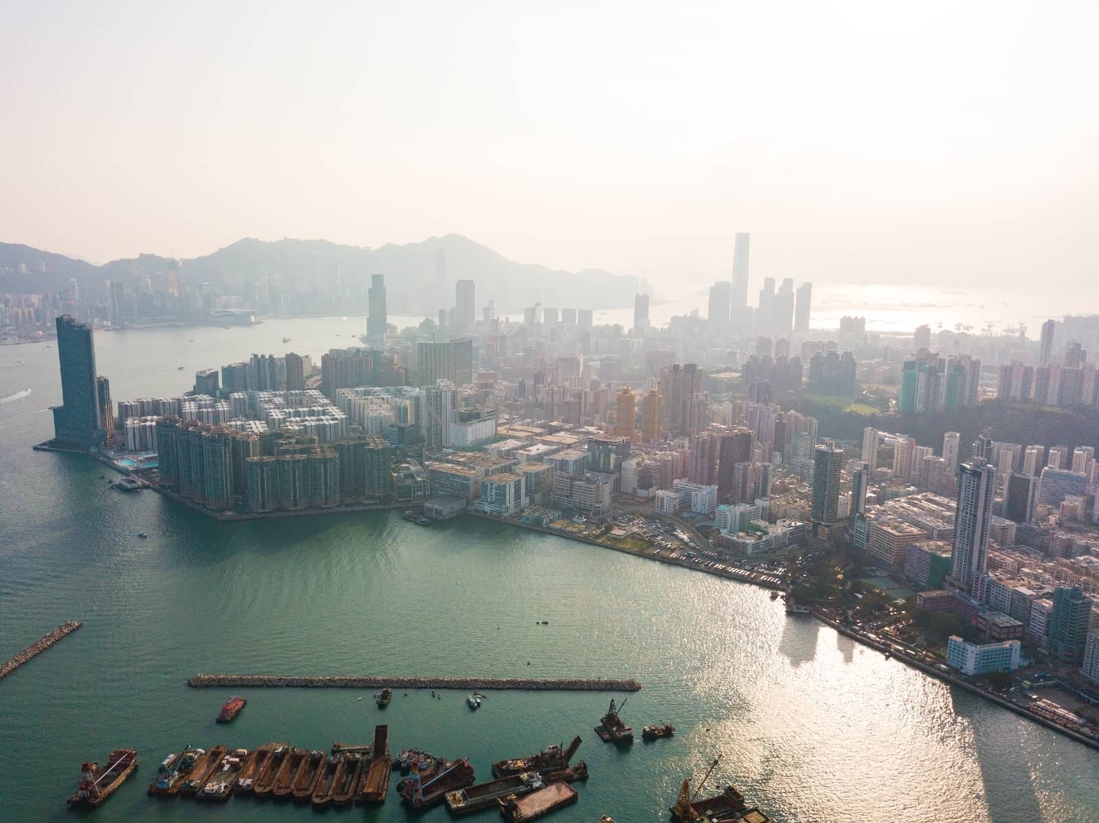 Hong Kong City at aerial view in the sky by cozyta