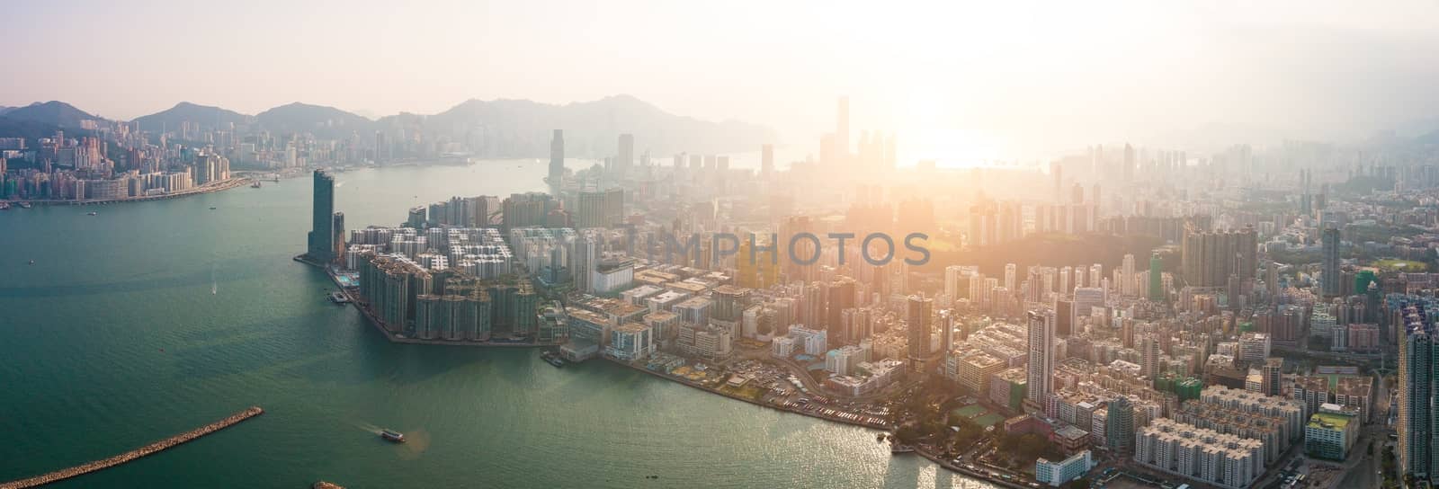 Hong Kong City at aerial view in the sky by cozyta