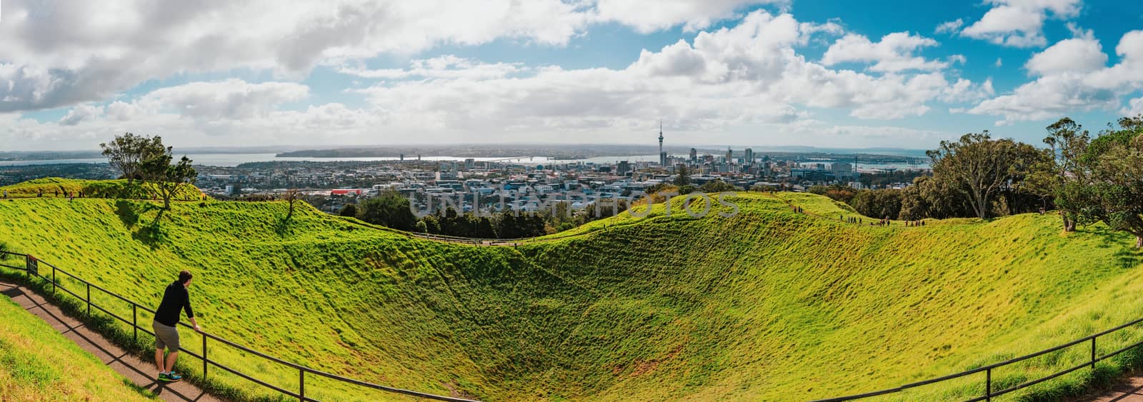 Landscape of Auckland city from the summit of Mount Eden. (North Island, New Zealand)