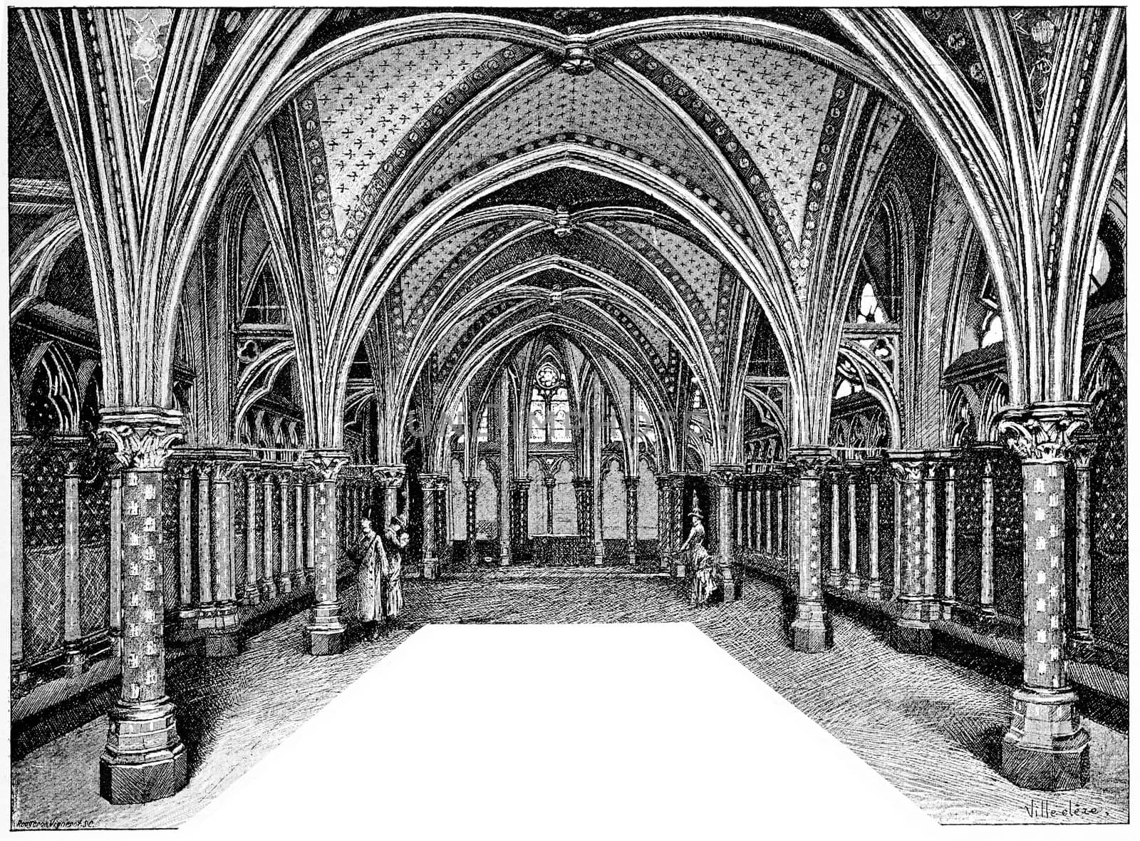 Chapel low of Sainte-Chapelle, vintage engraved illustration. Paris - Auguste VITU – 1890.