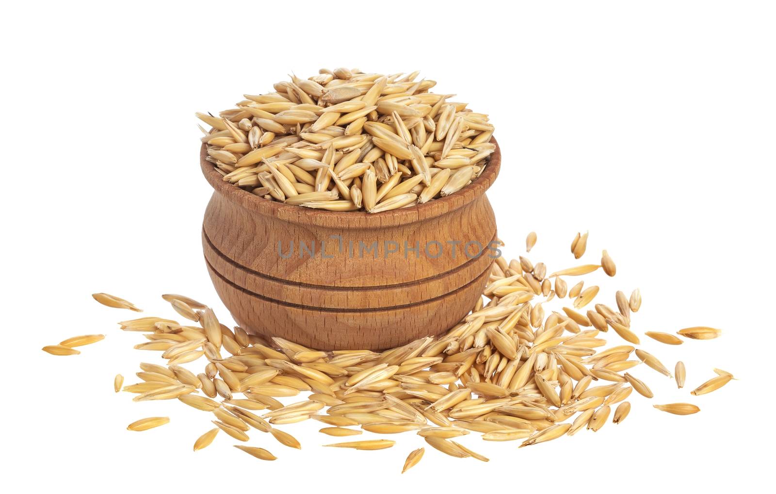 Bowl of oat seeds isolated on white background with clipping path