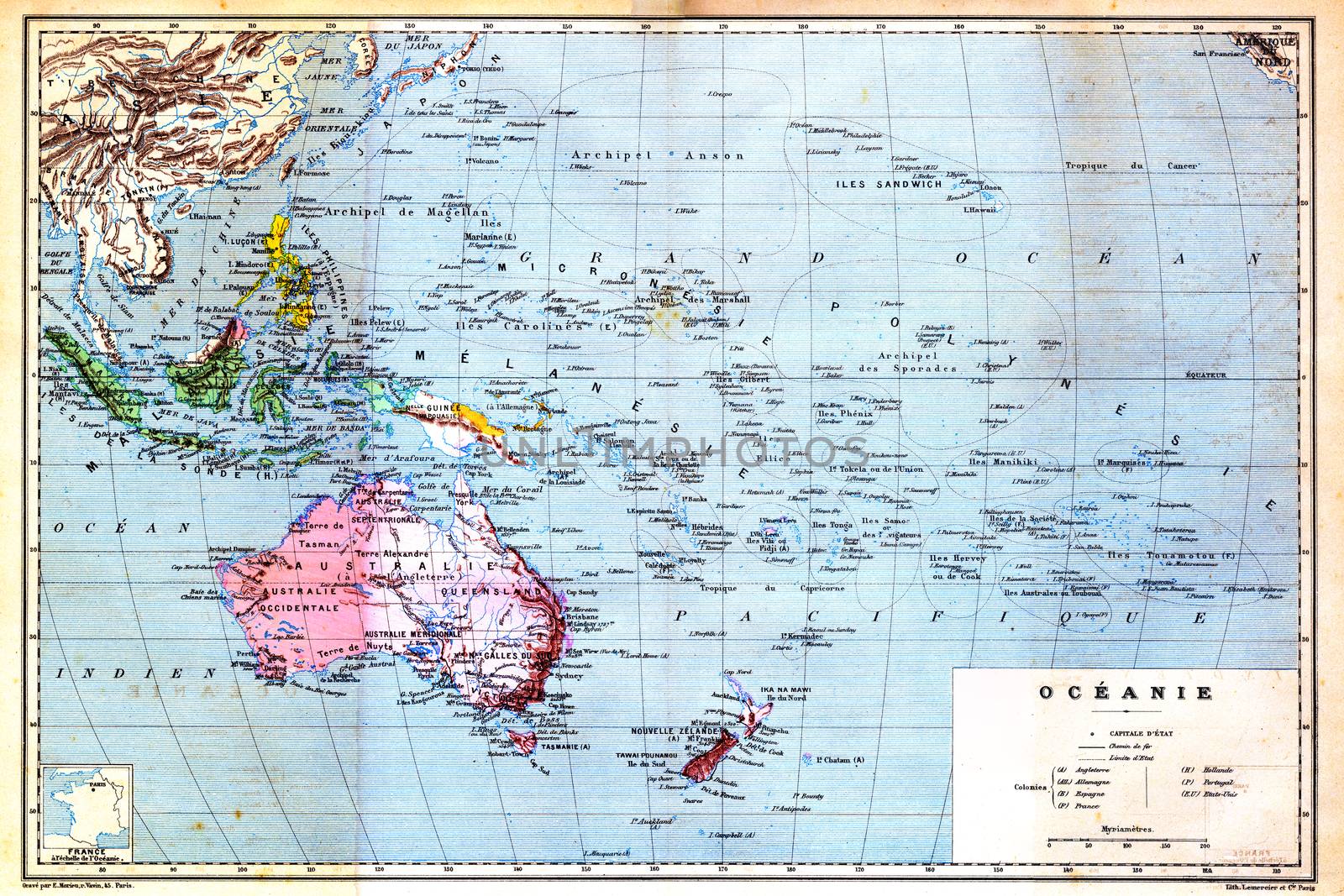The colourful Map of Oceania with islands circled on the map.