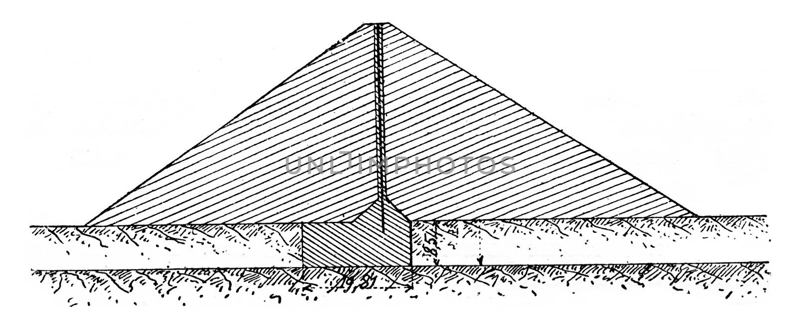 Otay Dam, vintage engraved illustration. Industrial encyclopedia E.-O. Lami - 1875.
