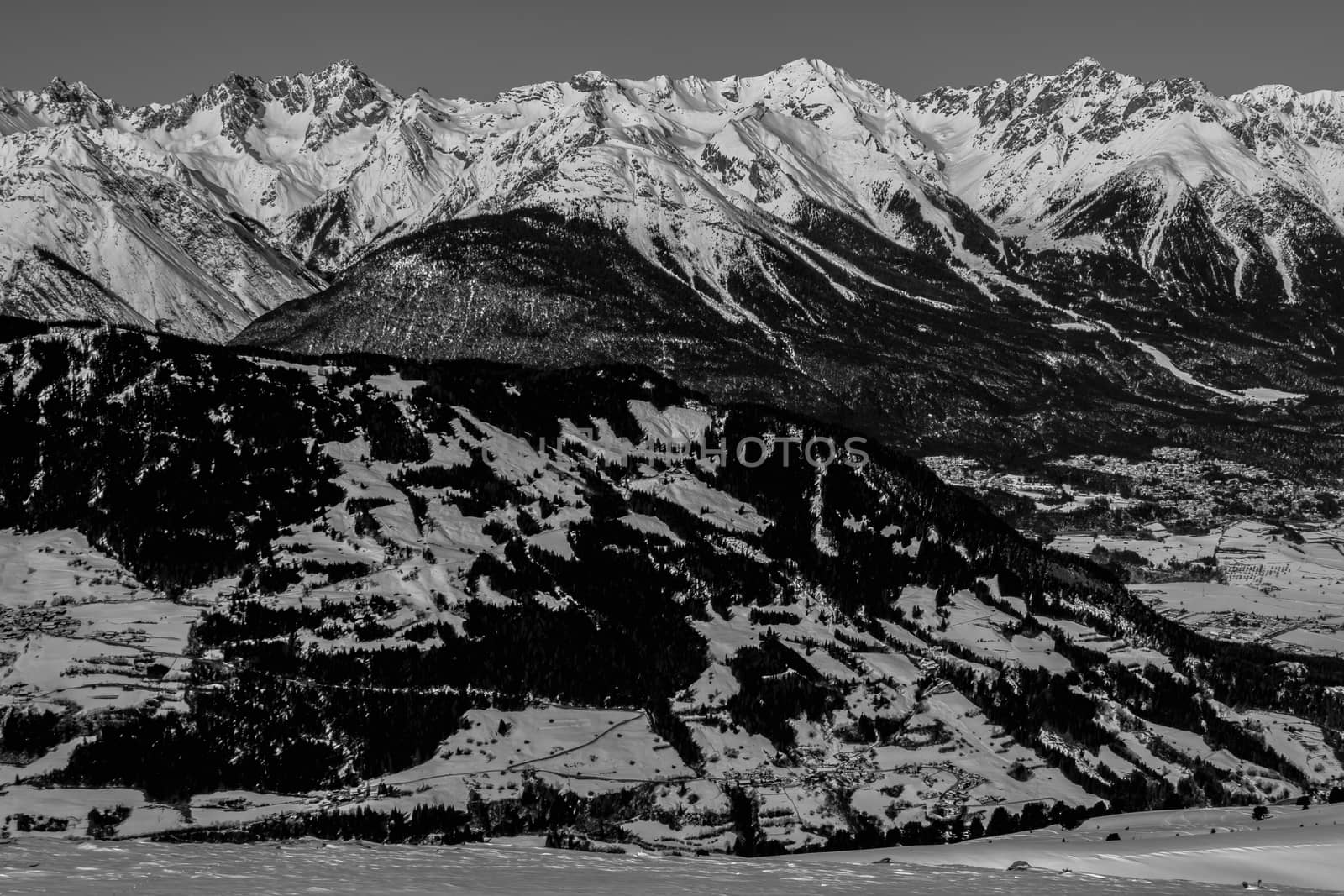 Beautiful mountaintops covered by snow