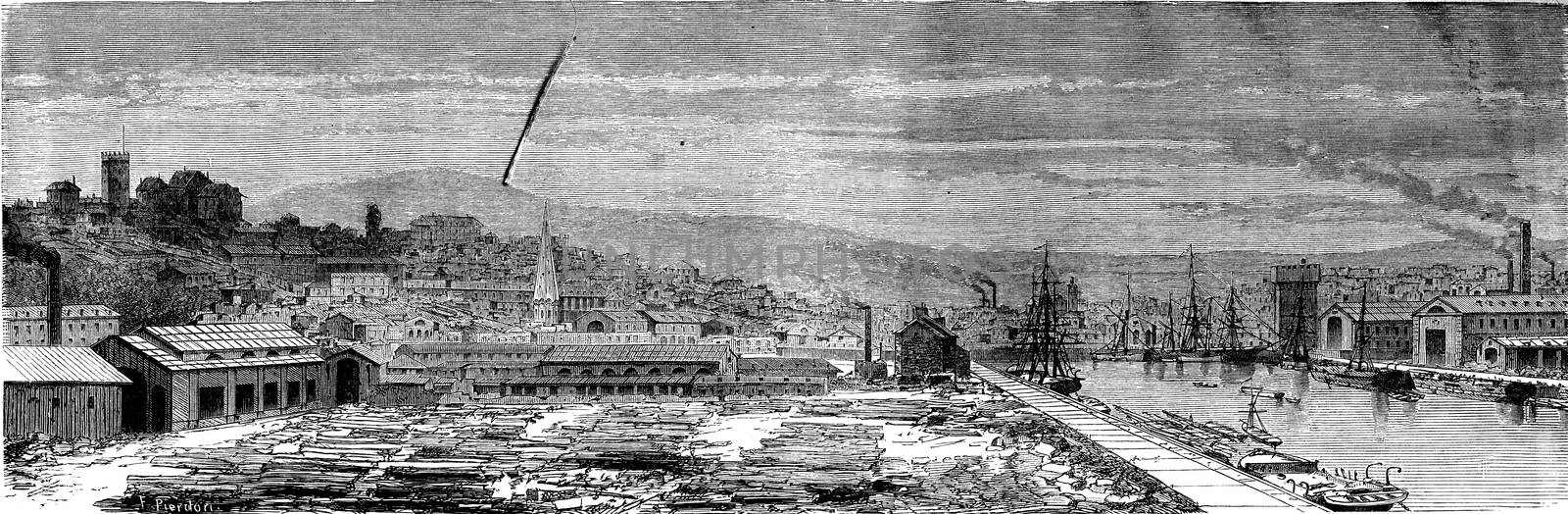 View of Newport, vintage engraving. by Morphart