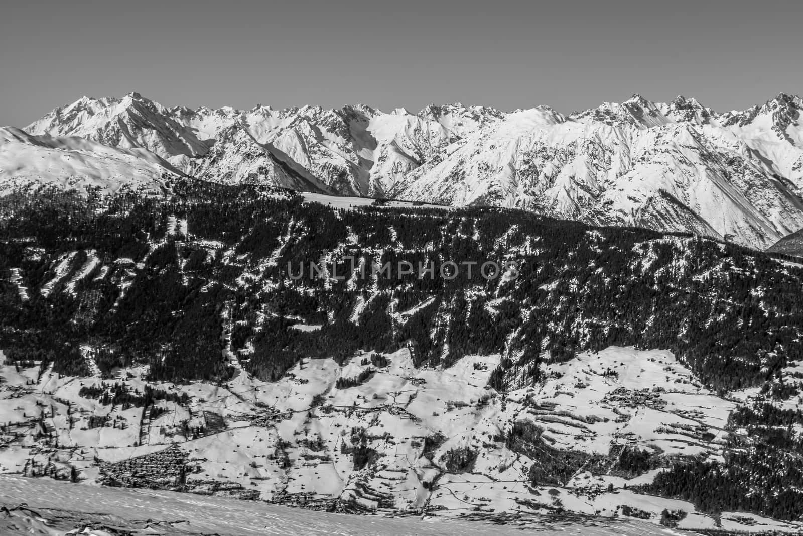 Beautiful mountaintops covered by snow