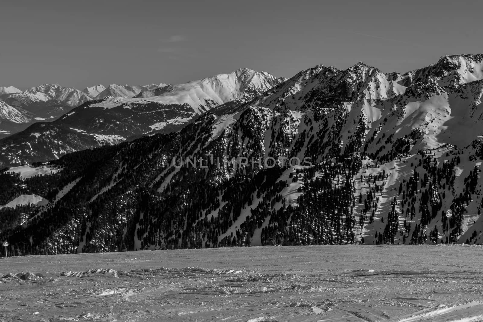 Beautiful mountaintops covered by snow