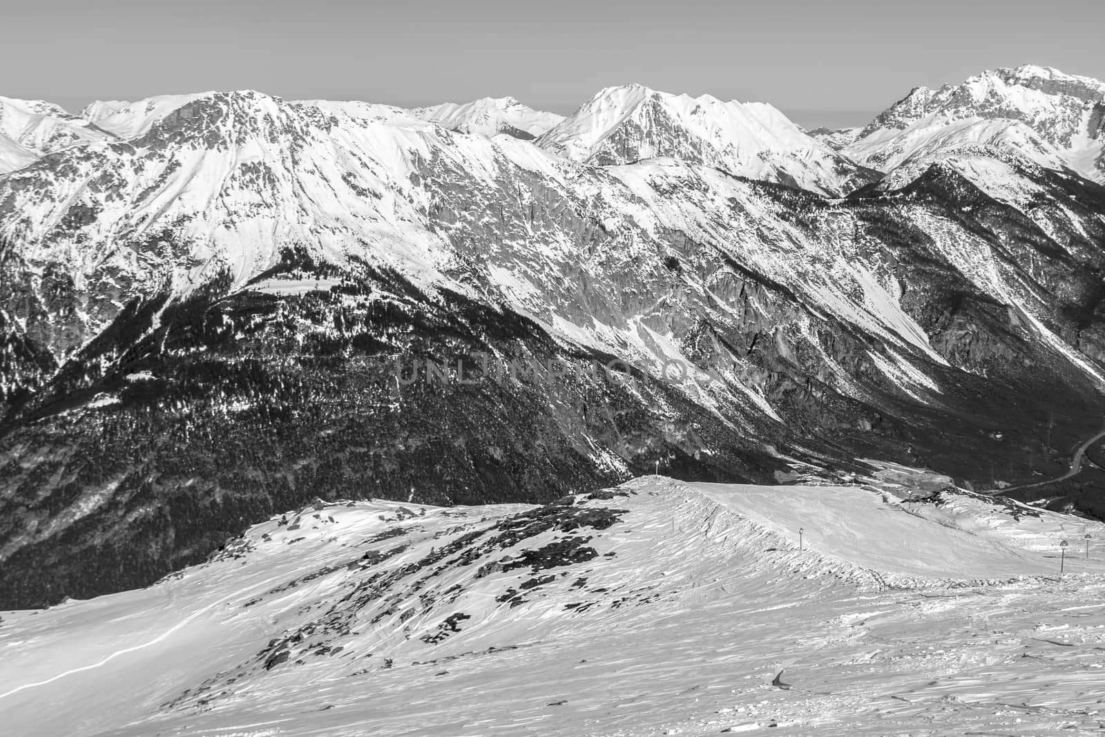 Beautiful mountaintops covered by snow