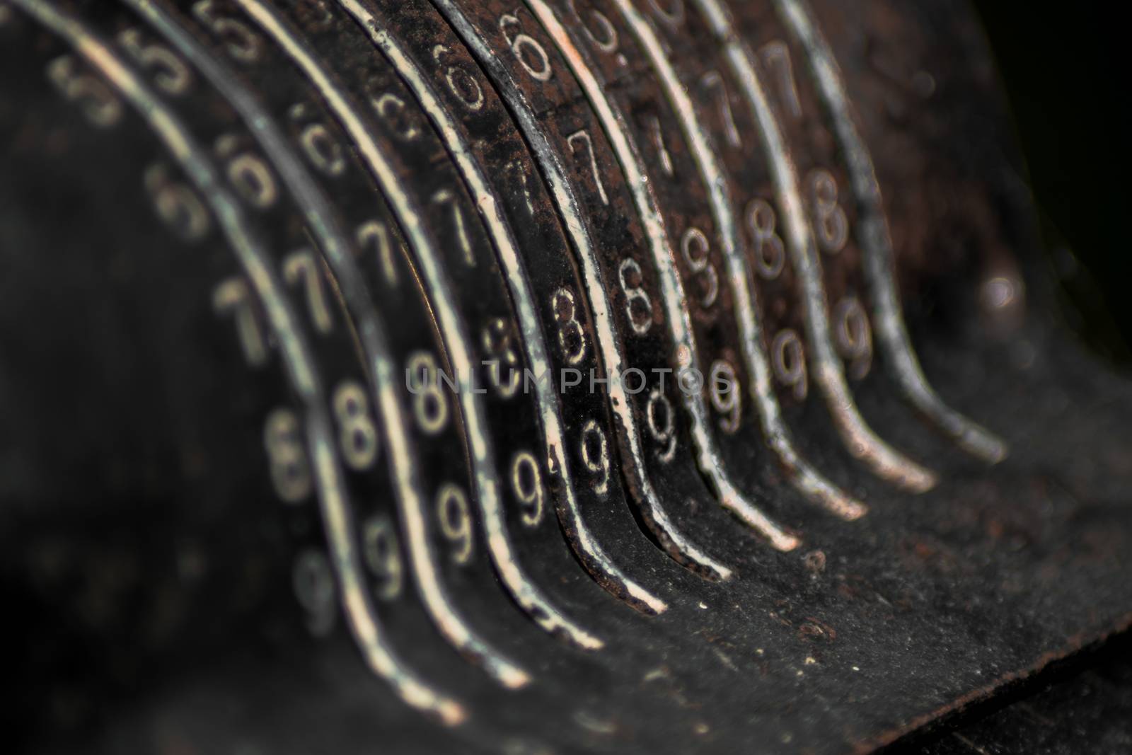 Closeup of an old vintage cash register with lots of numbers