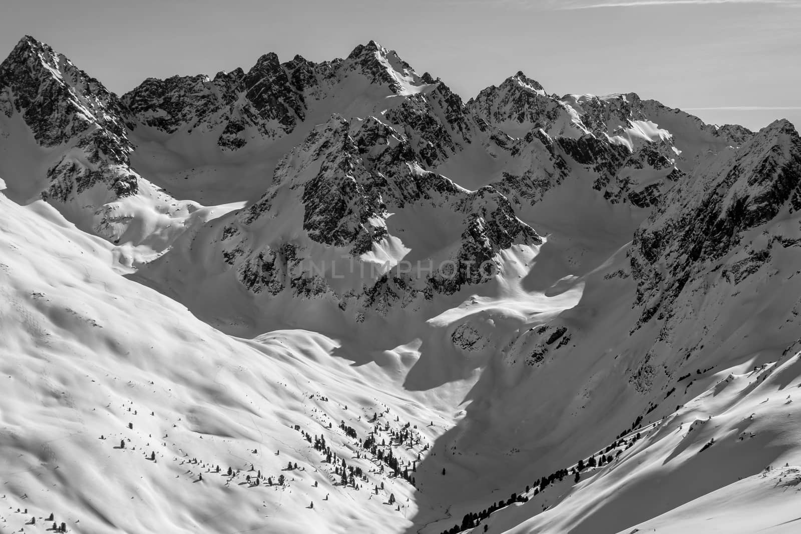 Beautiful mountaintops covered by snow