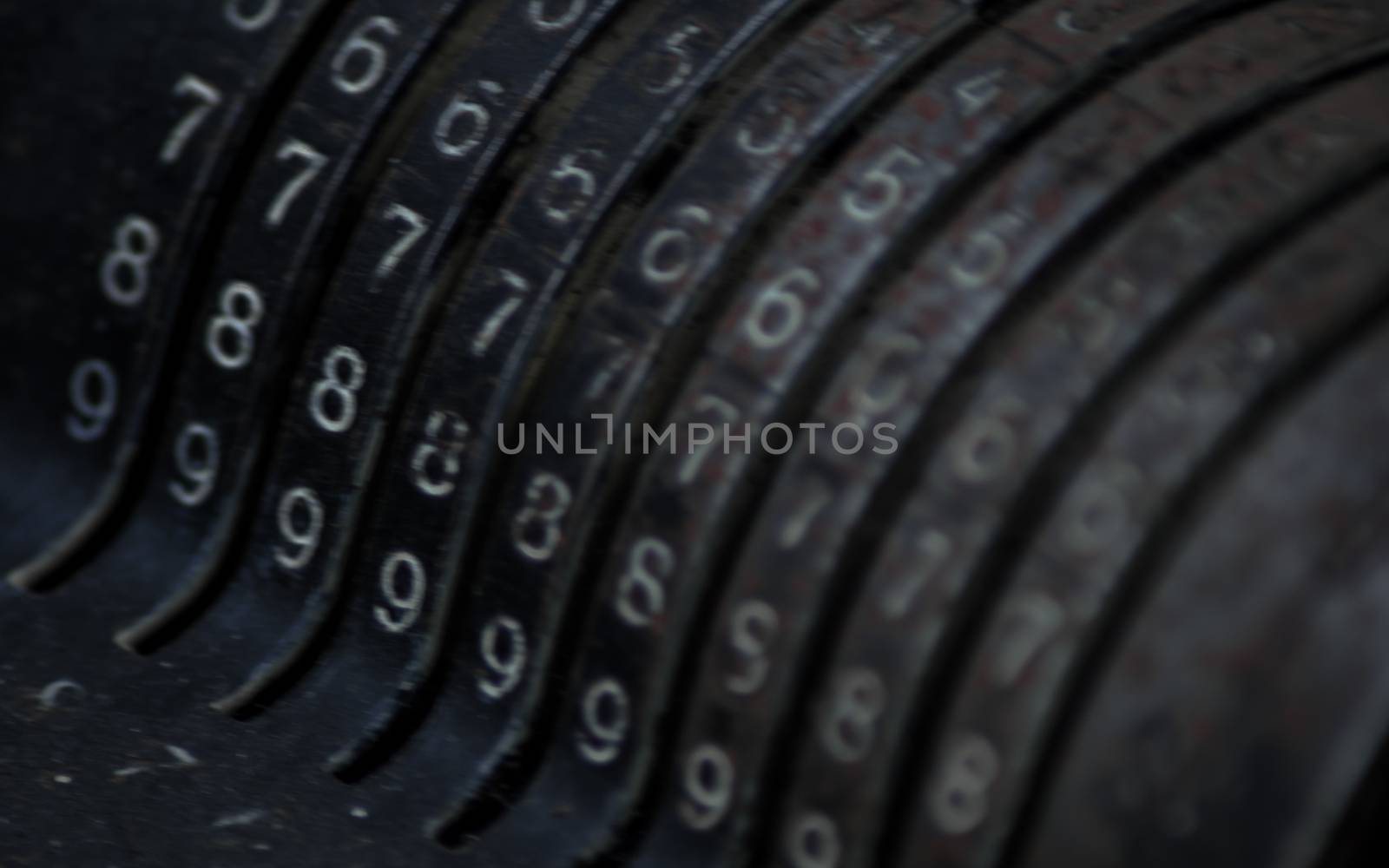 Closeup of an old vintage cash register with lots of numbers