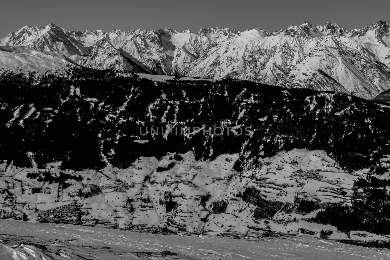 Beautiful mountaintops covered by snow