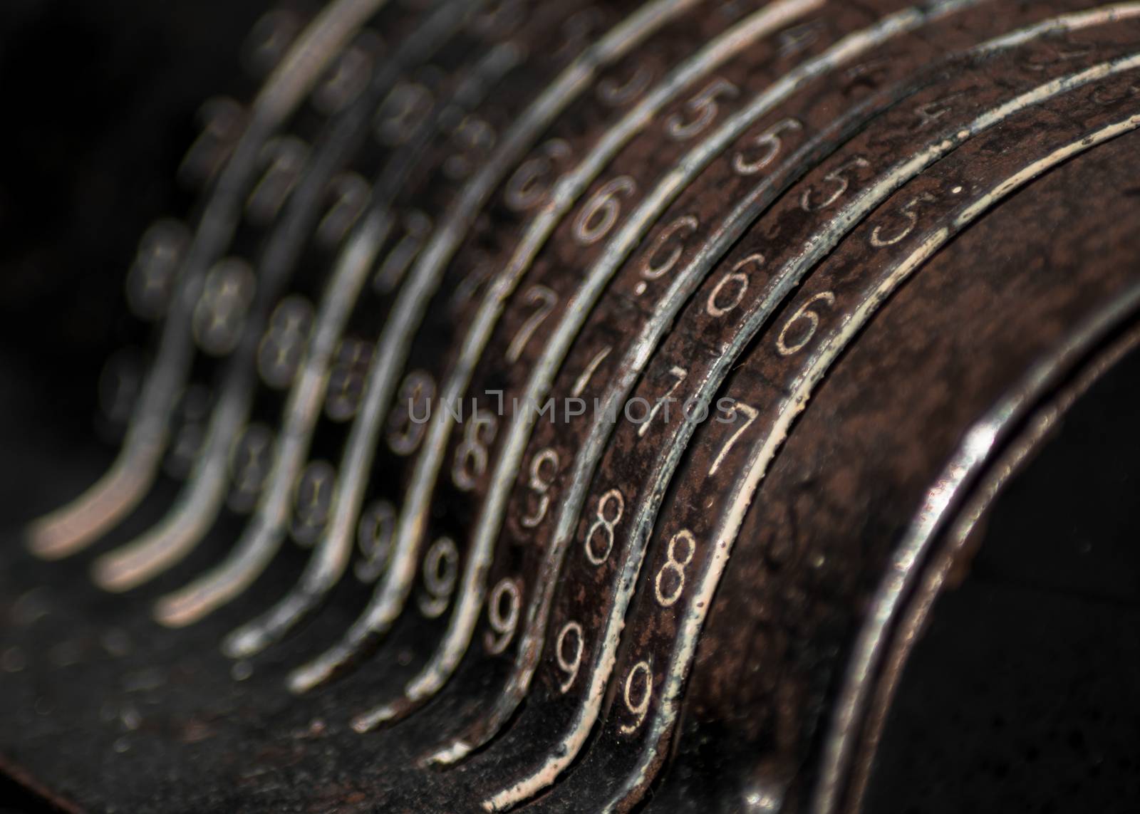 Closeup of an old vintage cash register with lots of numbers