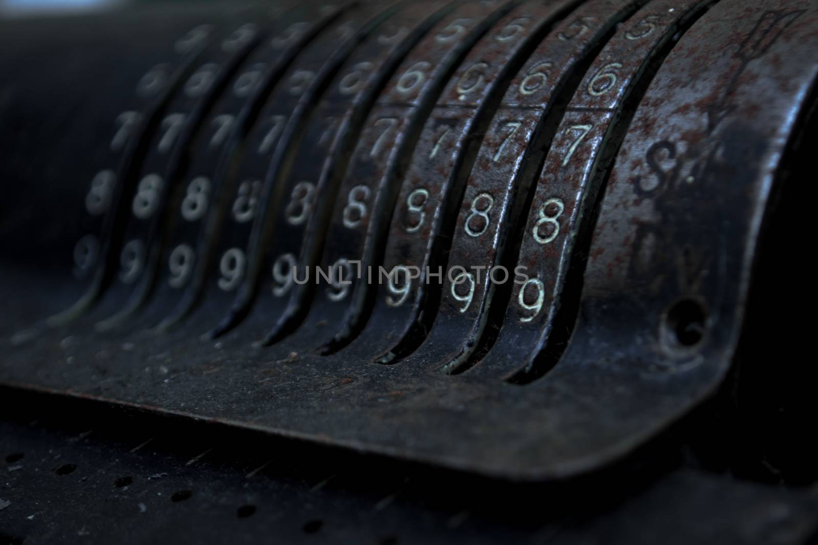 An old vintage cash register with lots of numbers by arvidnorberg