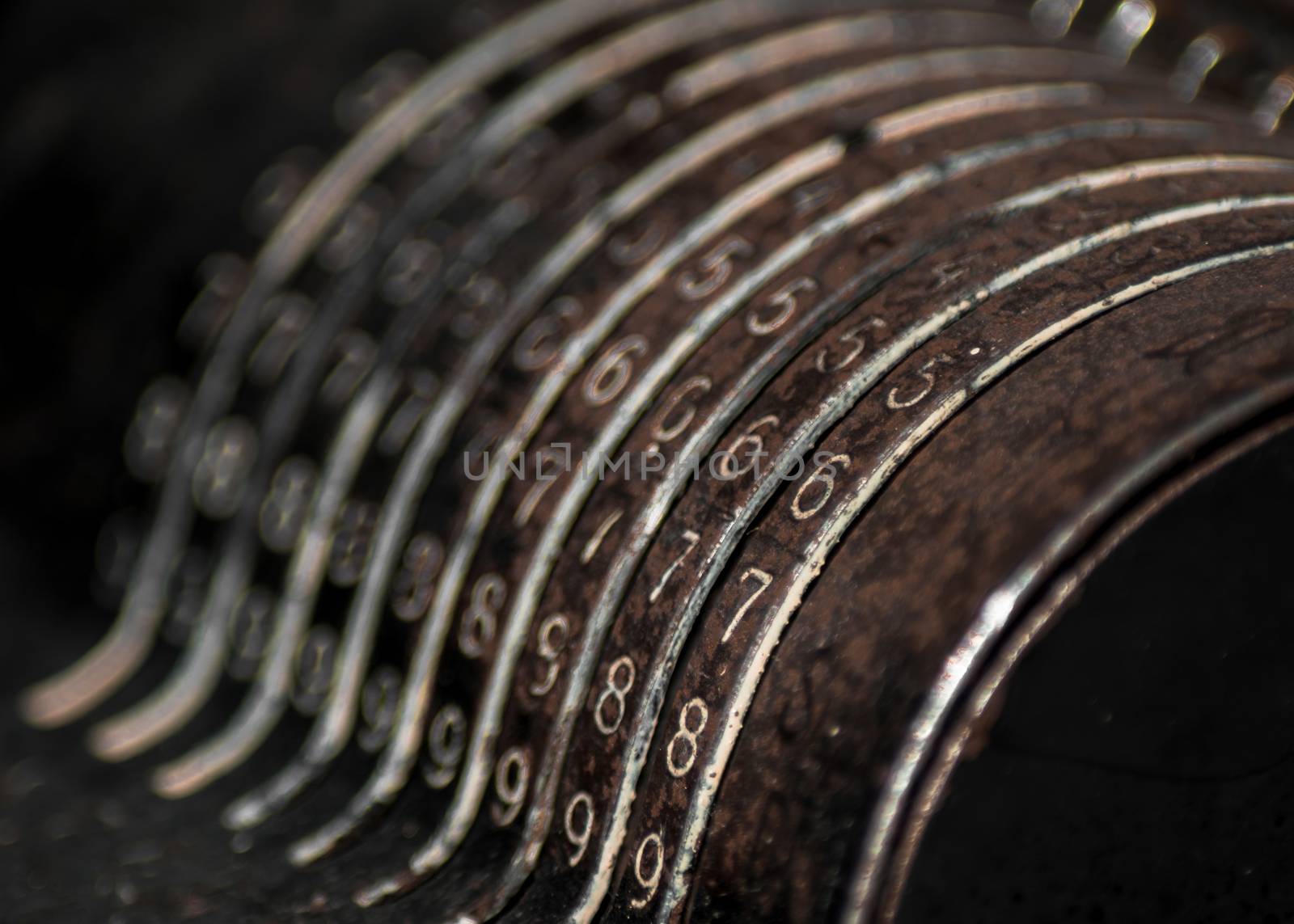 Closeup of an old vintage cash register with lots of numbers