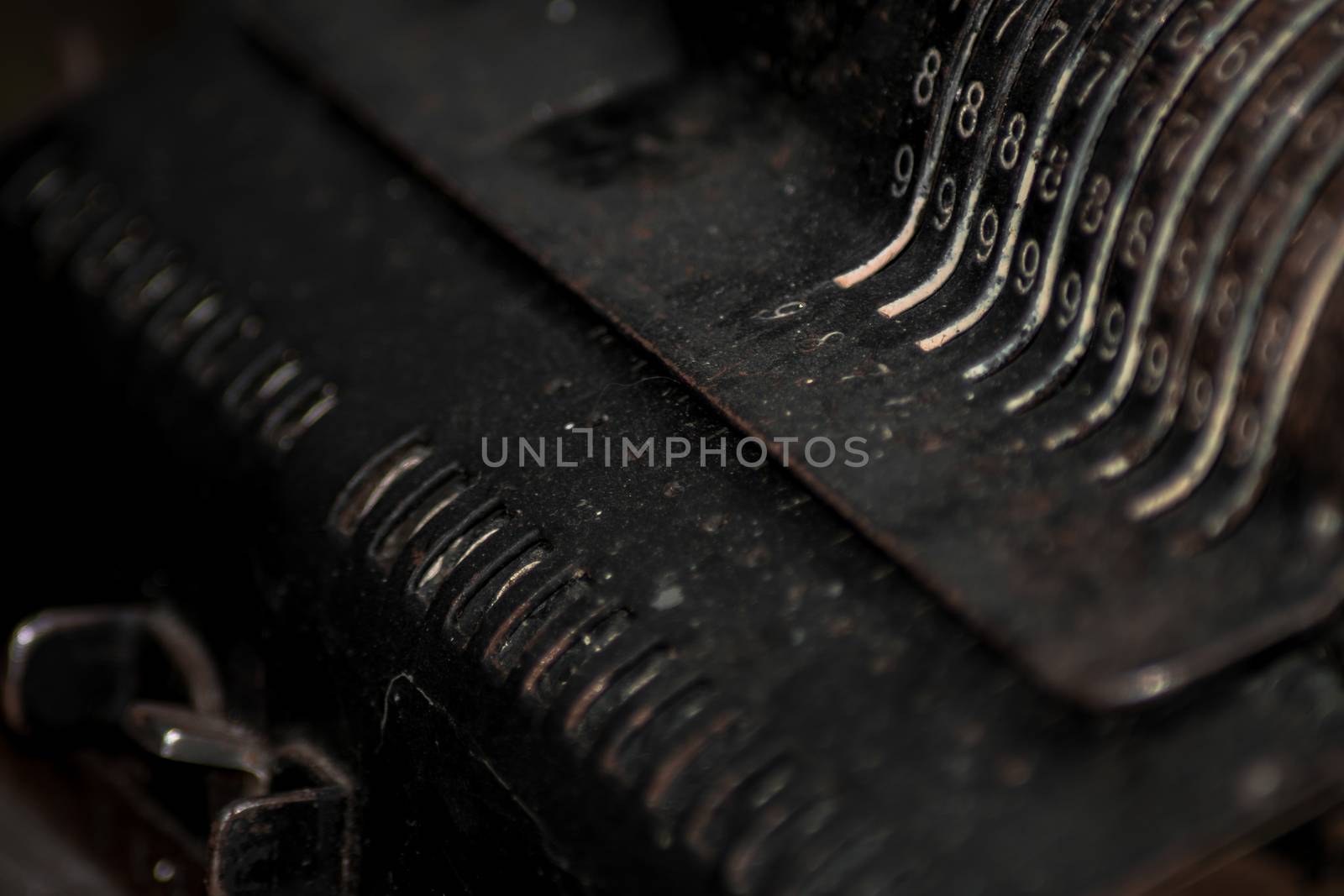 Closeup of an old vintage cash register with lots of numbers