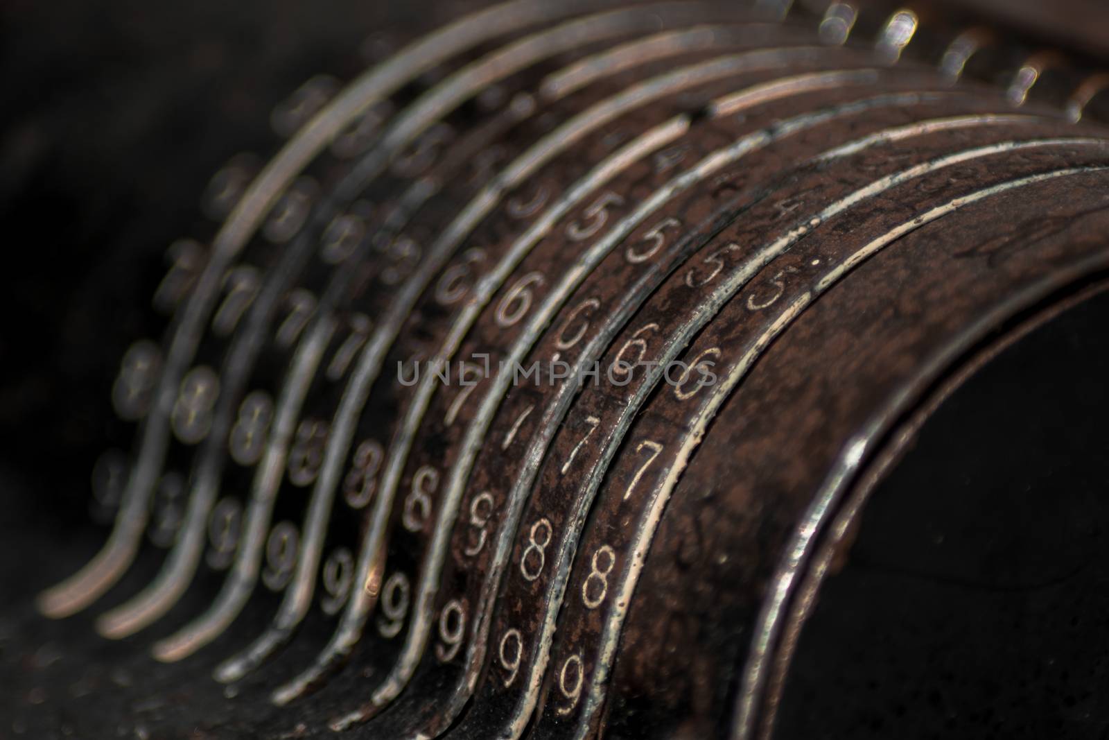 Closeup of an old vintage cash register with lots of numbers