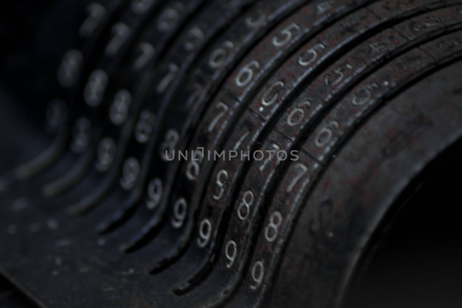 Closeup of an old vintage cash register with lots of numbers