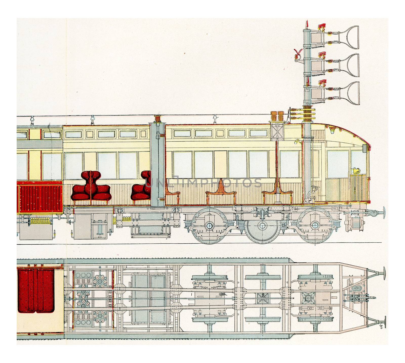 Section of a motor car fast test railway Marienfelde-Zossen, vintage engraved illustration. From the Universe and Humanity, 1910.
