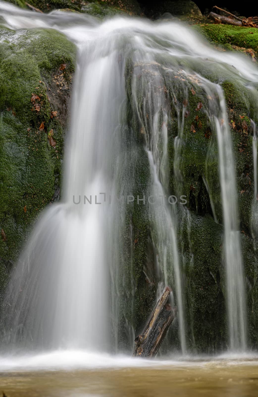 Beautiful Maly waterfall in super green spring forest surroundings, Czech Republic