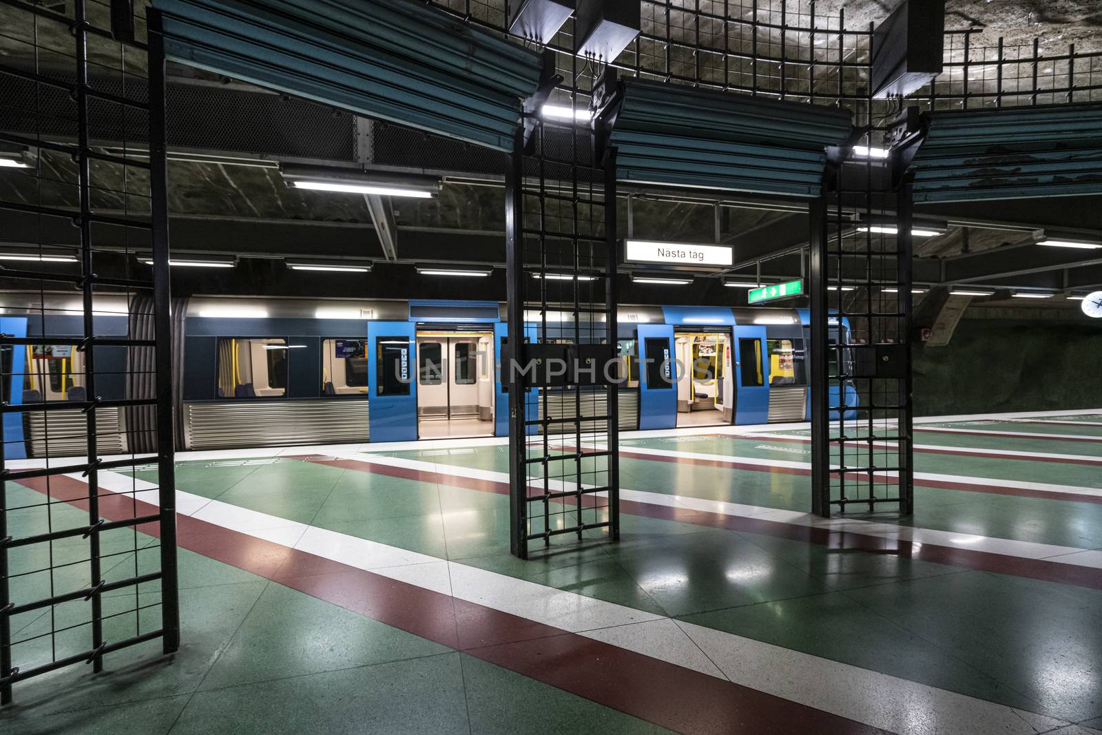 Stockholm, Sweden. September 2019. The interior view of the  Kungstradgarden Metro Stration  platform