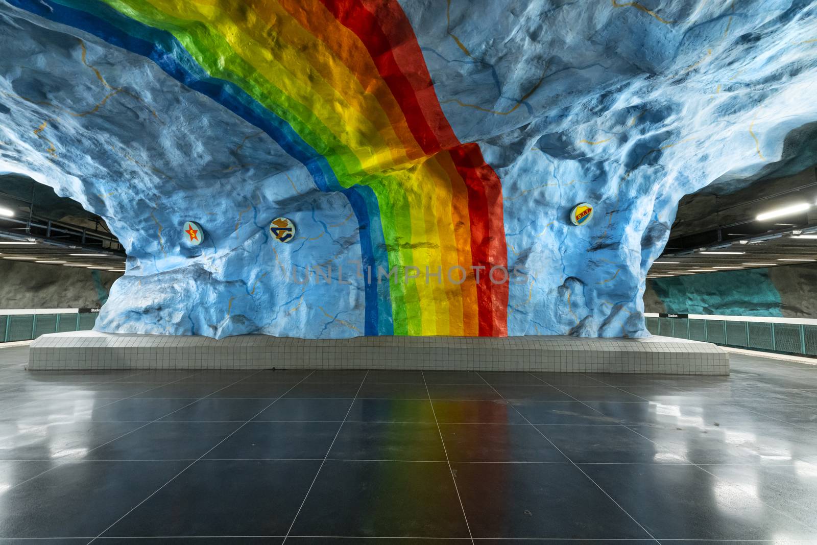 Stockholm, Sweden. September 2019. the interior decorations on Stadion Metro Station 