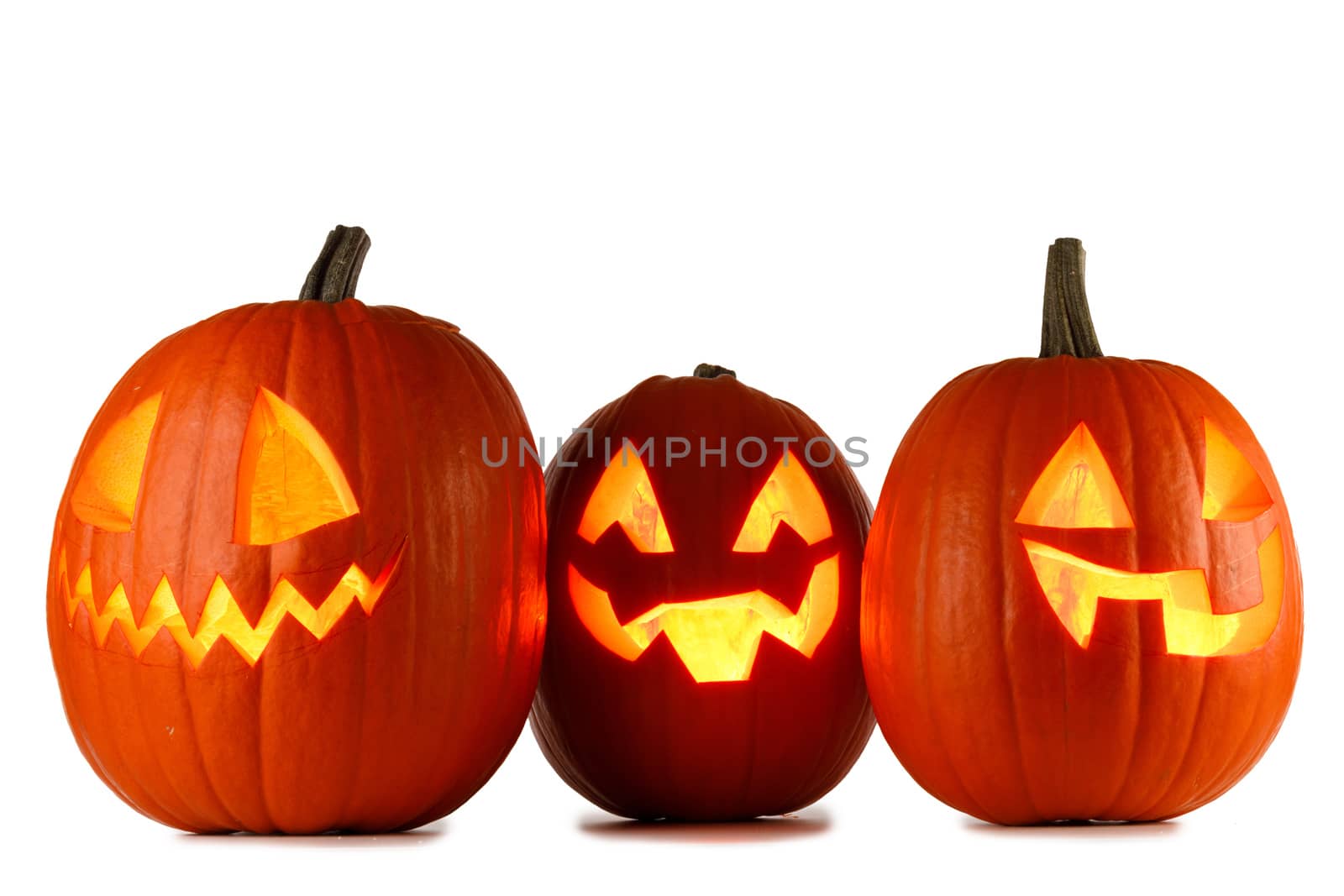 Three Halloween Pumpkins isolated on white background
