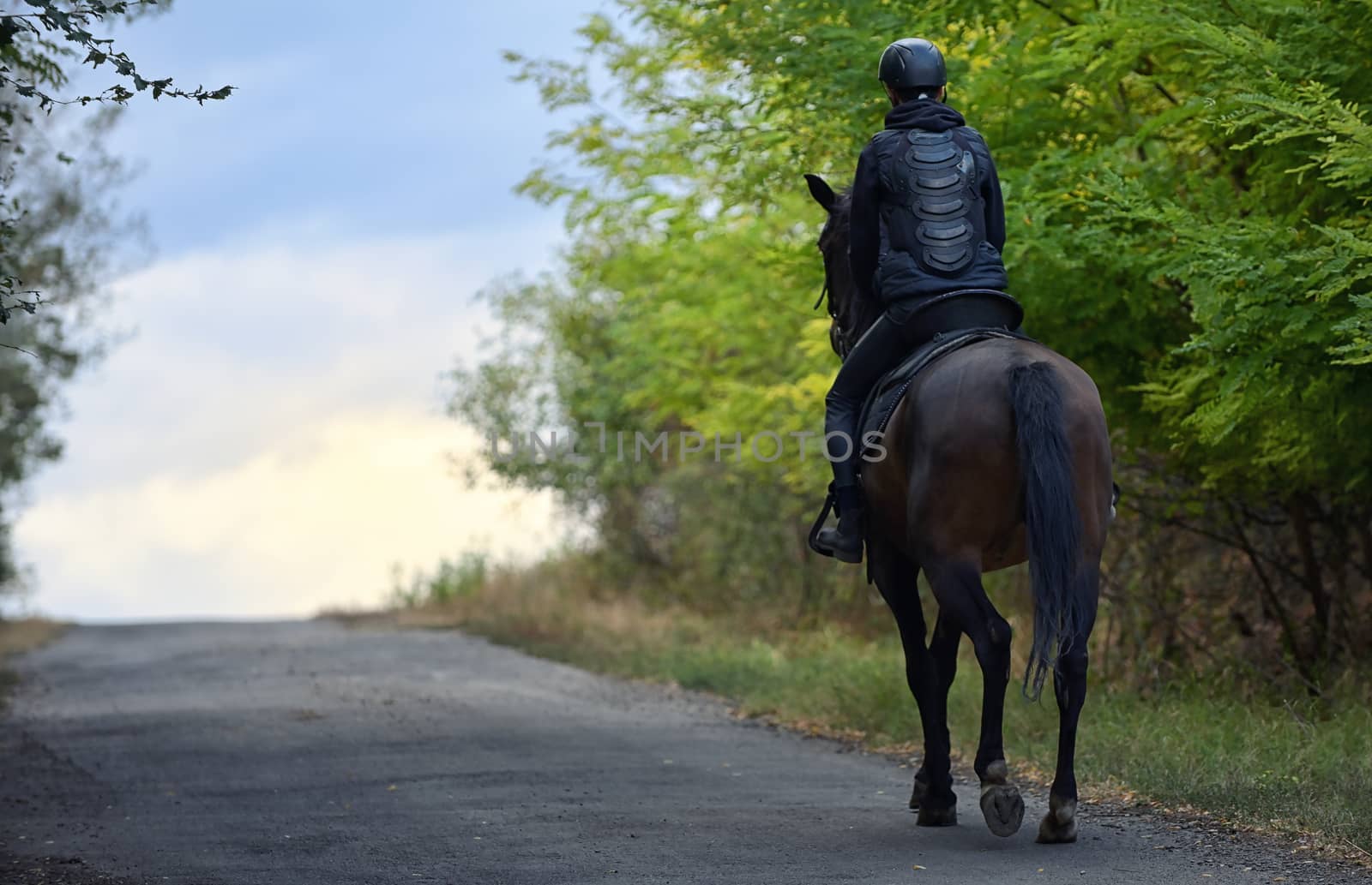 Teenage boy with a horse on street