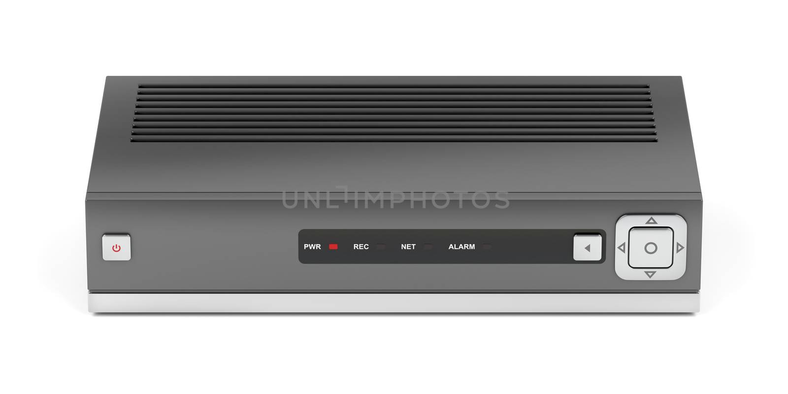 Digital video recorder or iptv receiver on white background, front view