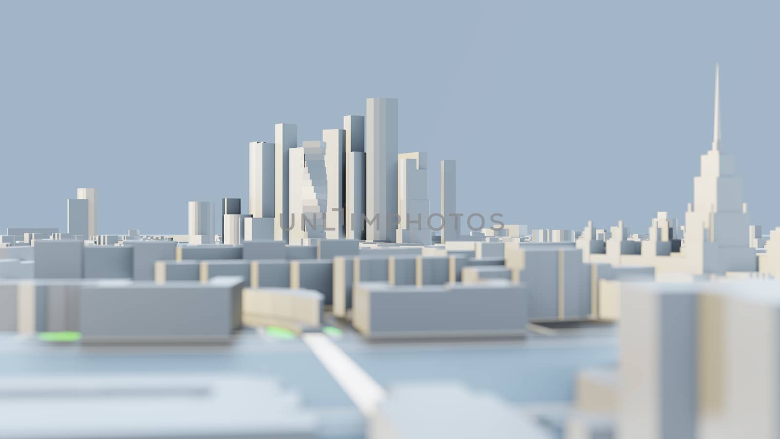 3D illustration. White Futuristic City in sunny day by cherezoff