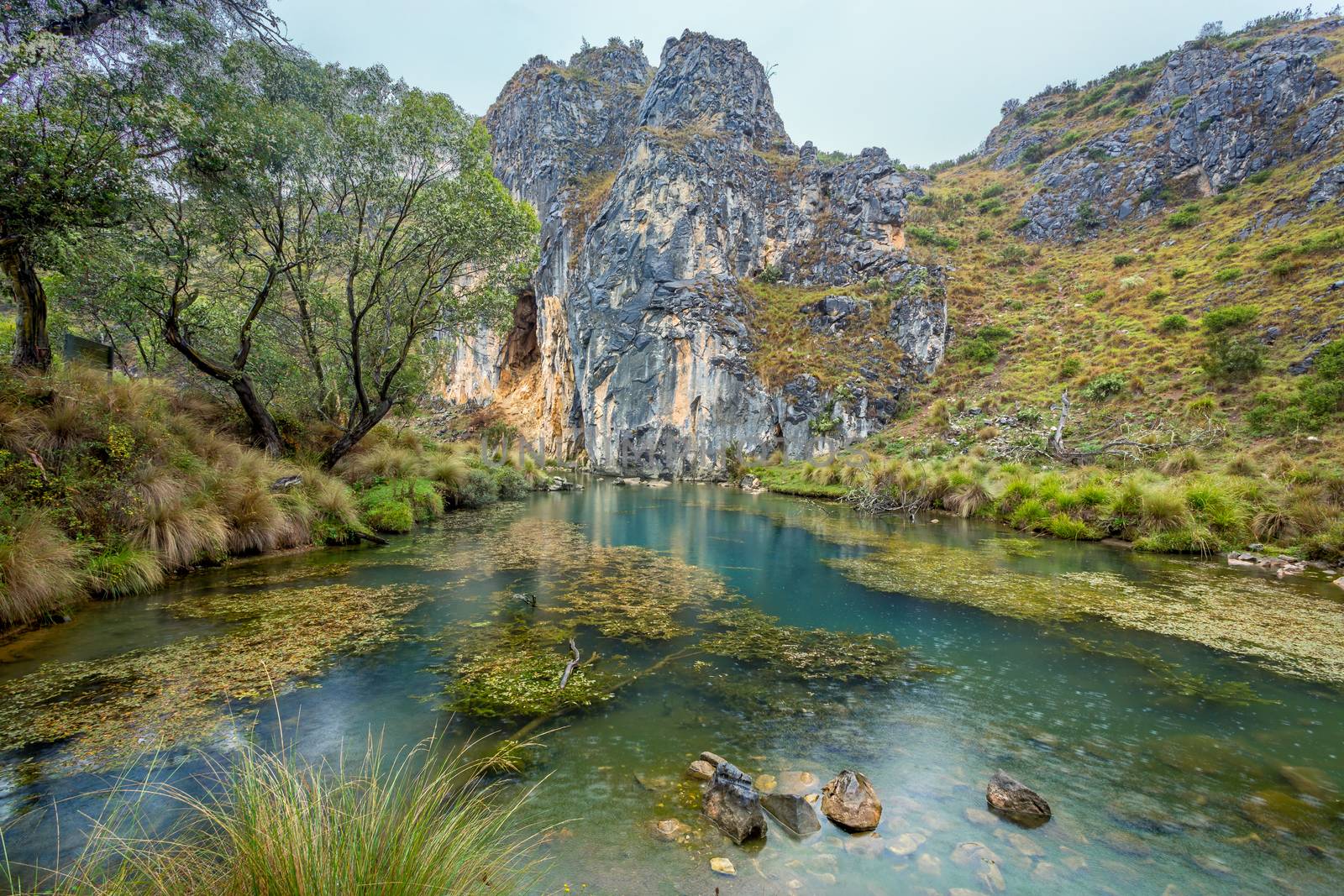 Beautiful gorges of Kosciuszko National Park with vivid blue waters from creeks high in calcium carbonate and other minerals