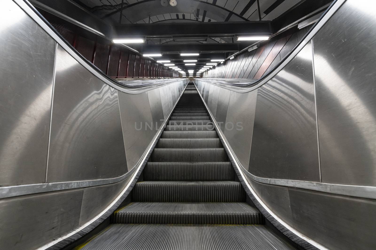 Stockholm, Sweden. September 2019. the escalators in the Kungstradgarden Metro Station