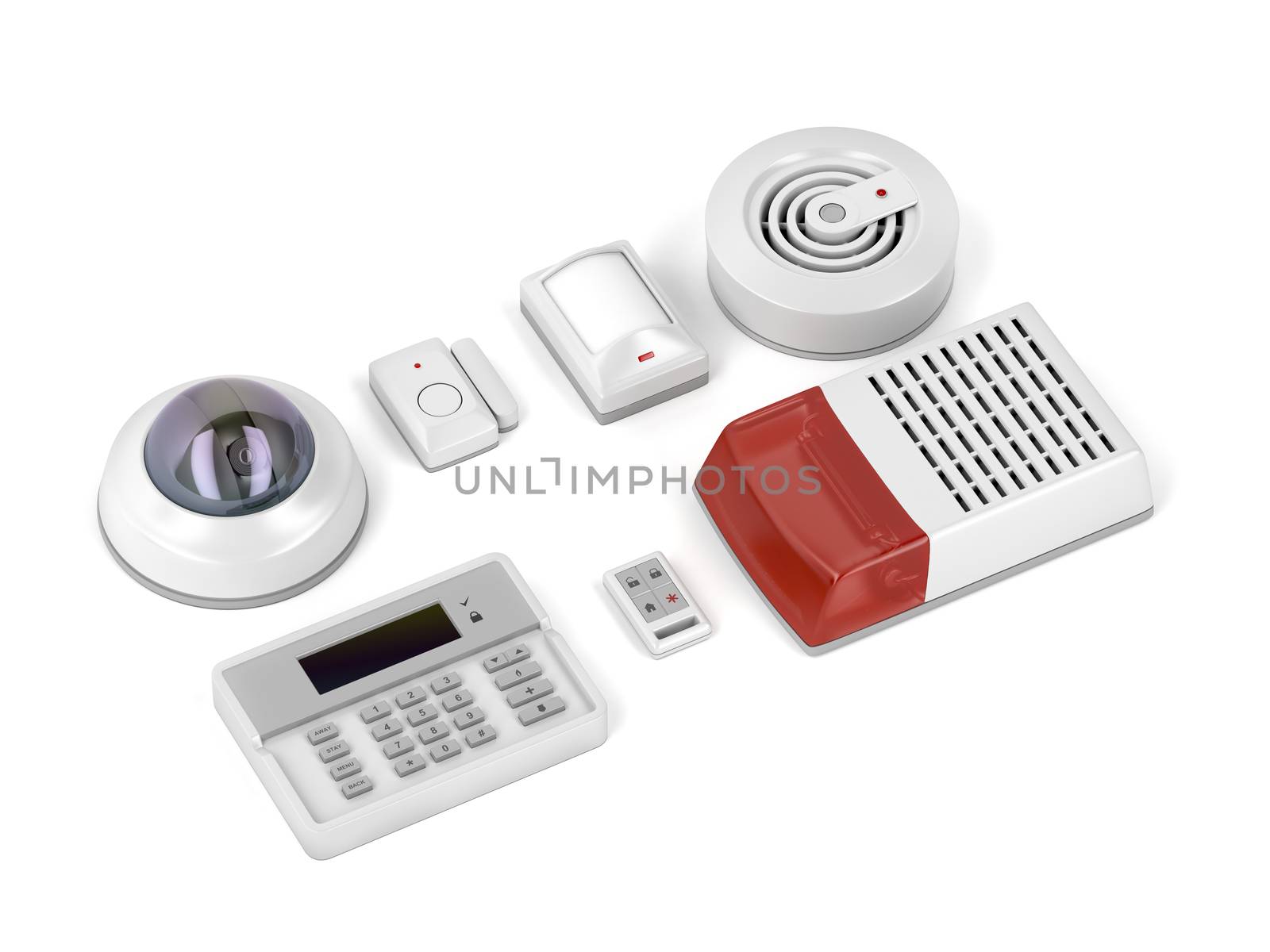 Surveillance electronics on white background