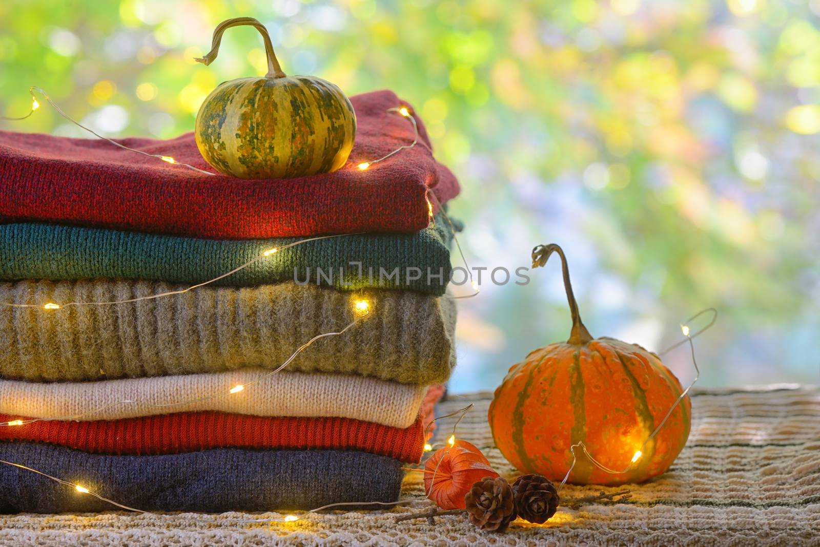 Autumn Pile of Warm knitted sweaters 