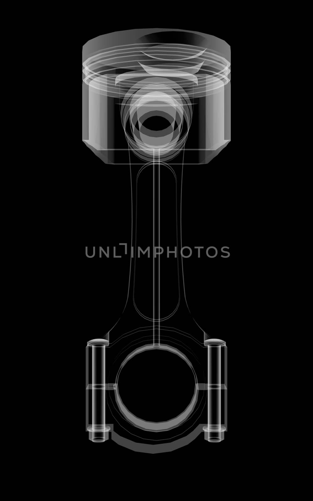 Piston X-Ray style. Isolated on black background. 3D illustration