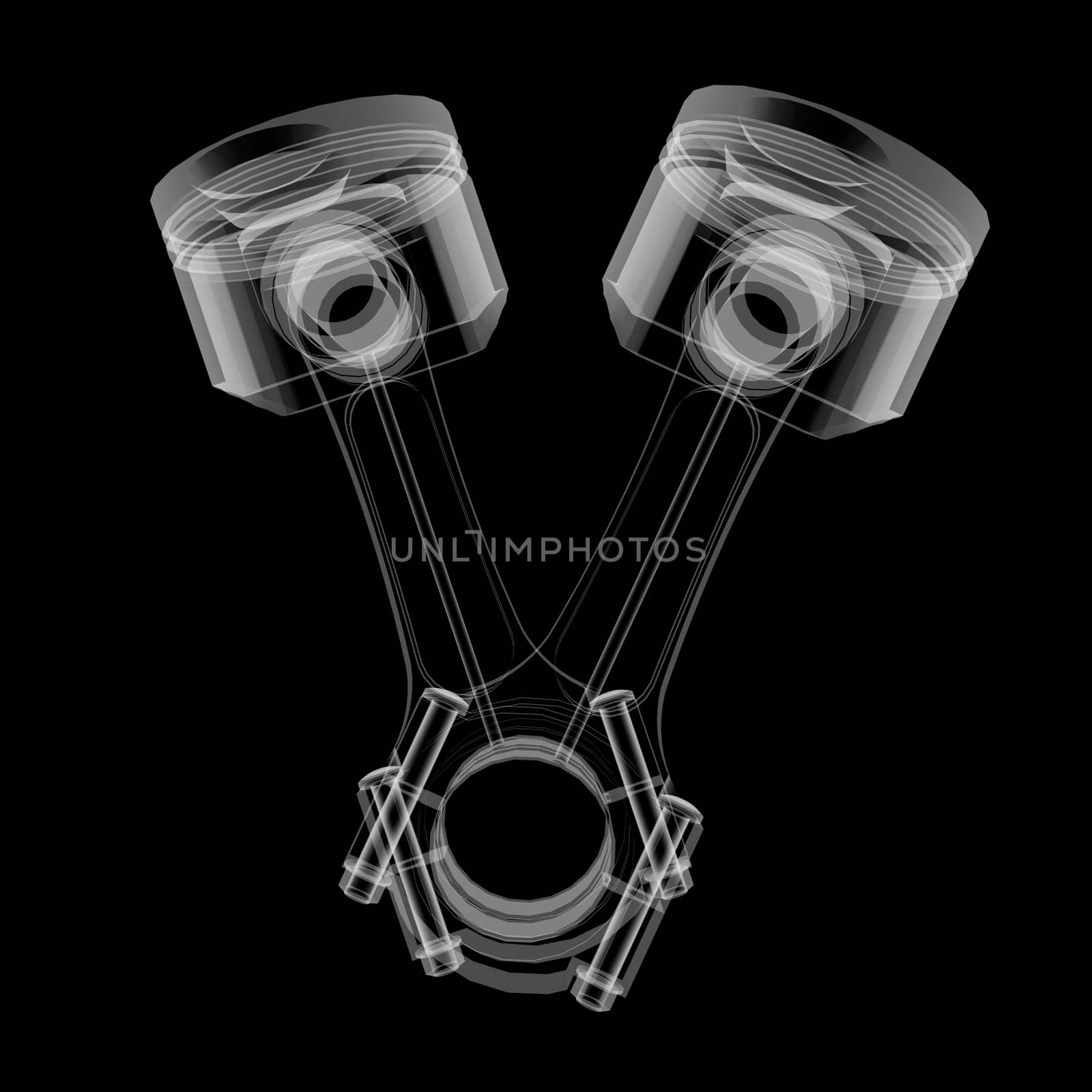 Piston X-Ray style. Isolated on black background. 3D illustration