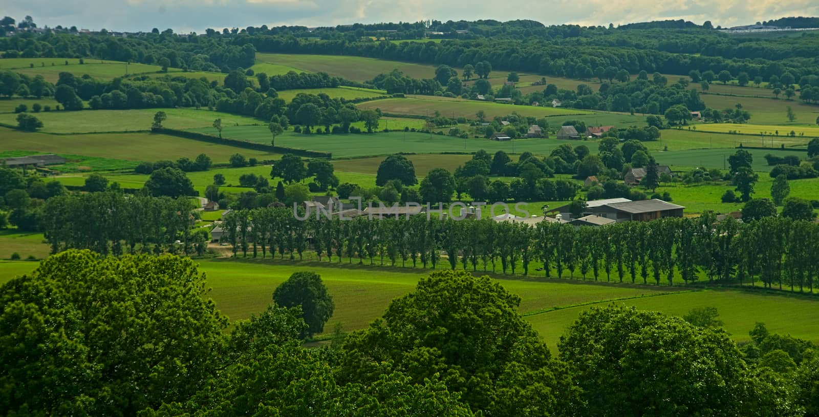 View from the hill on tranquil landscape in rural Normandy