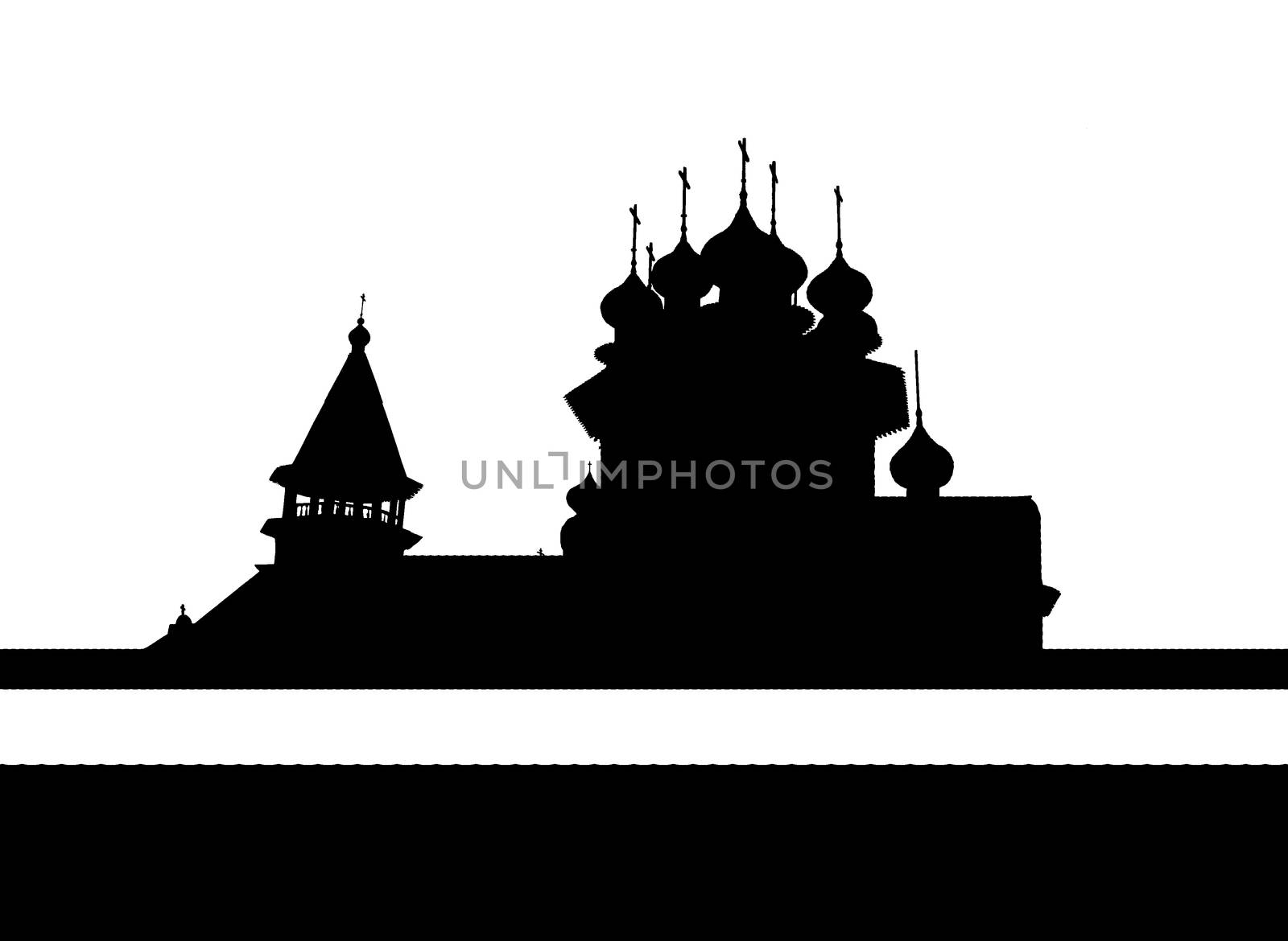 The outline of the multi-domed Church of the eighteenth century on a white background in black.