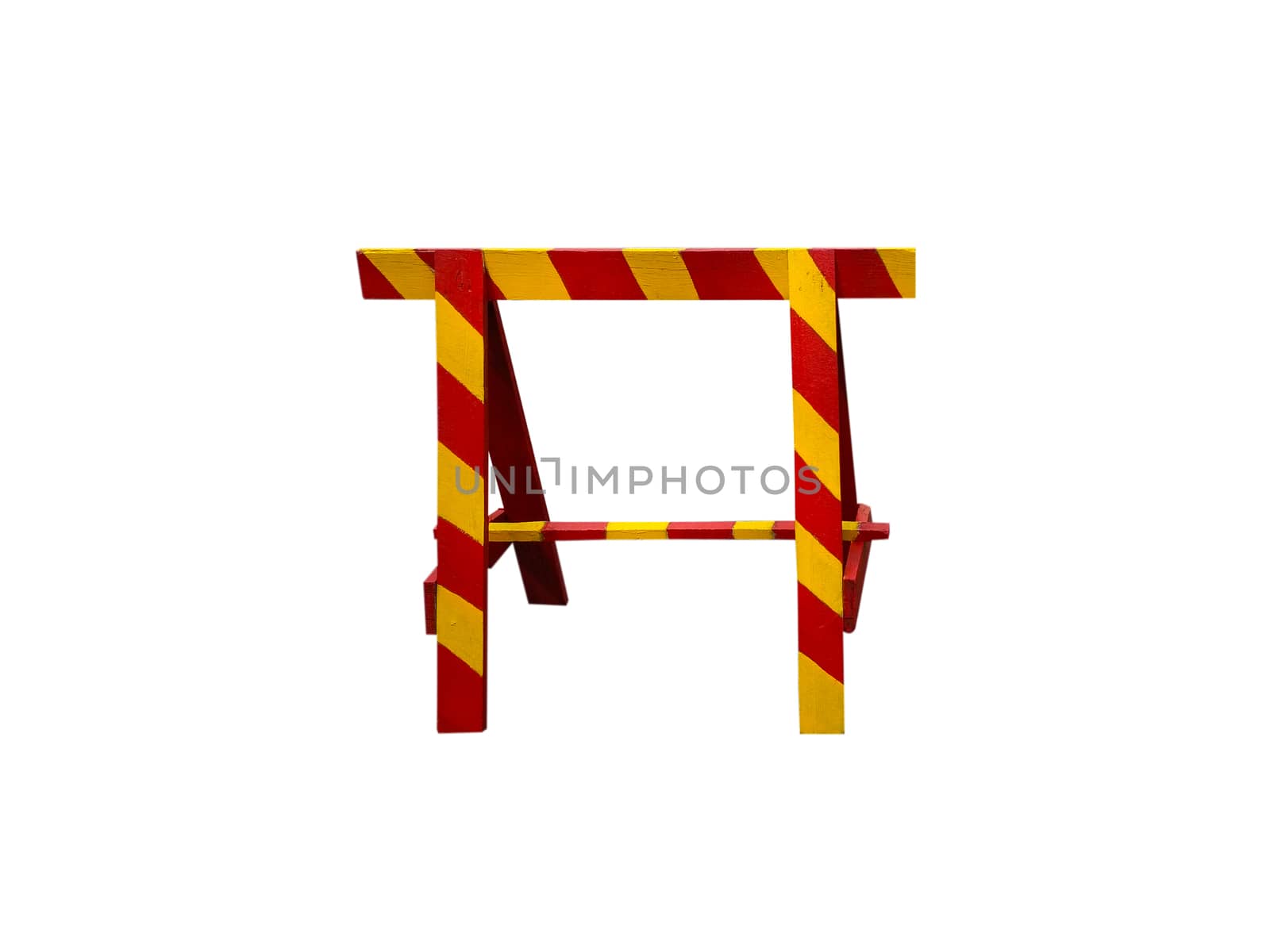 Wooden product for fencing dangerous areas on the ground on a white background.