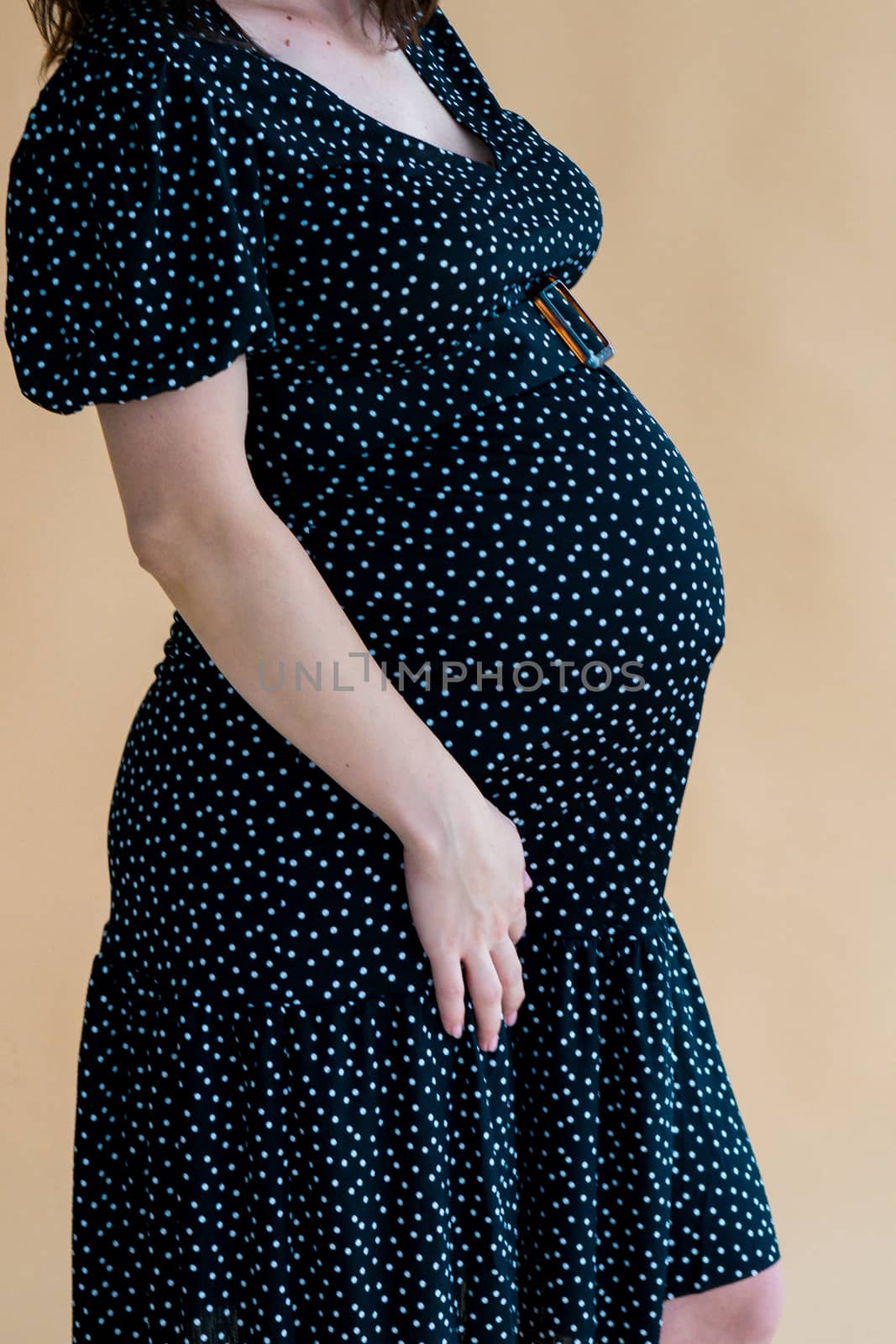 pregnant young woman in dark dress by alexandr_sorokin
