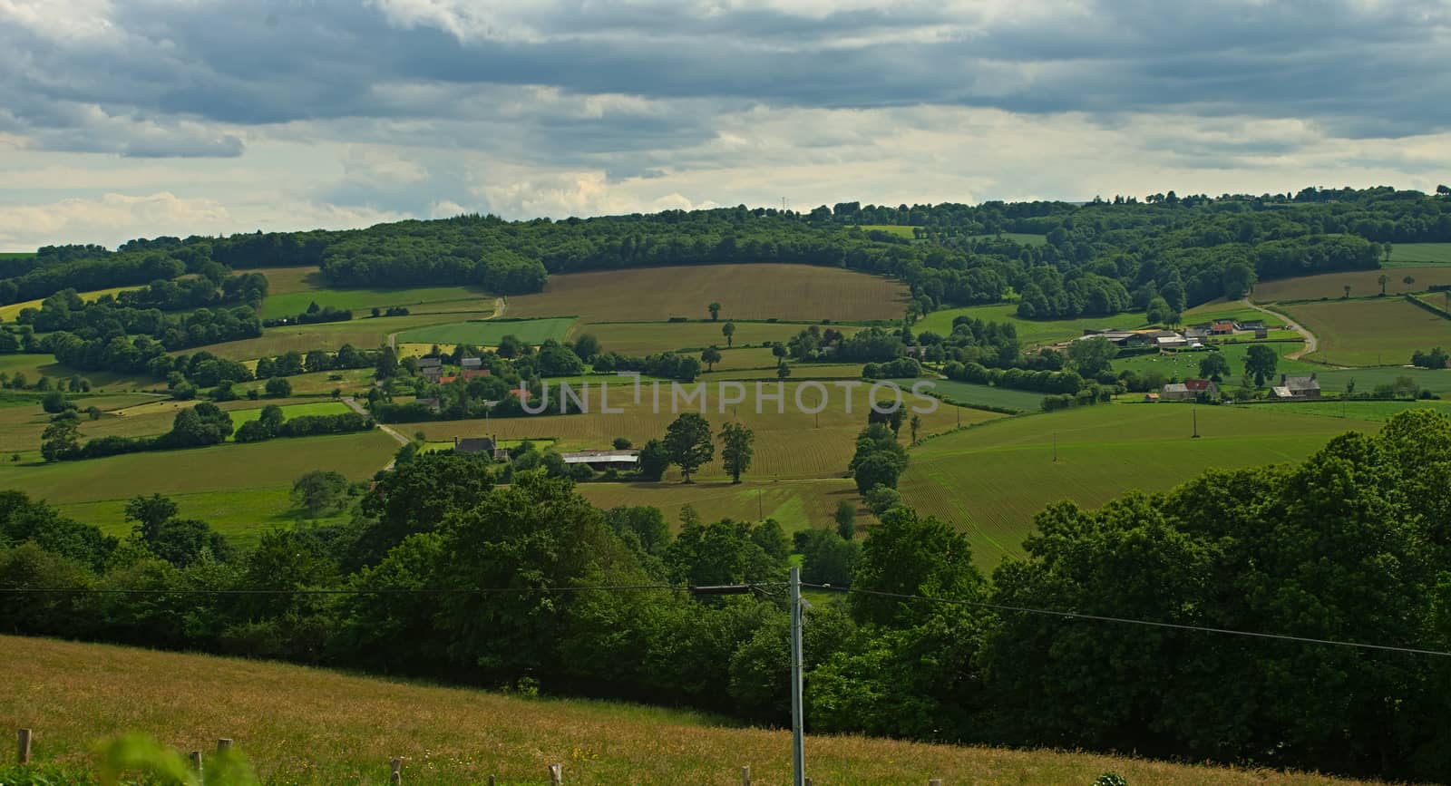 View from the hill on tranquil landscape in rural Normandy