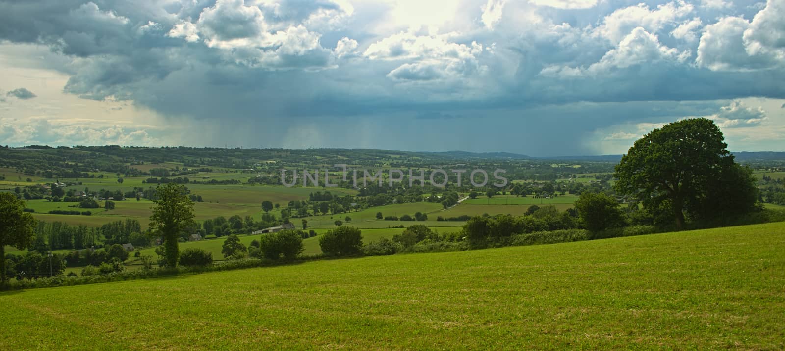 View from the hill on tranquil landscape in rural Normandy by sheriffkule