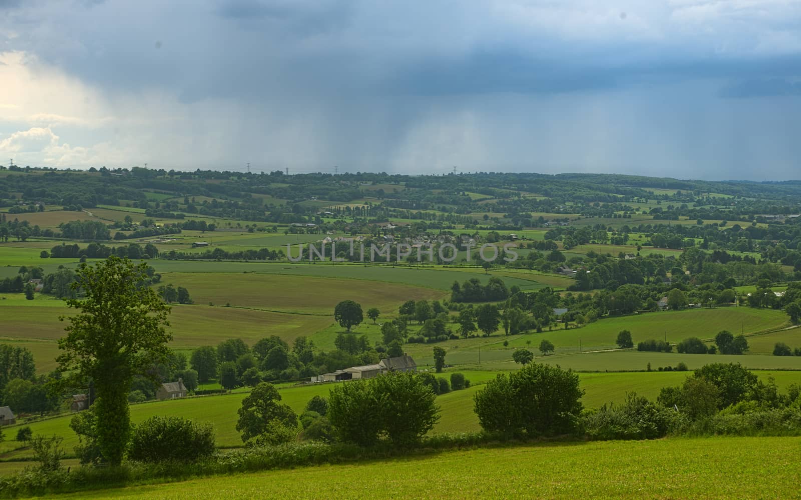 View from the hill on tranquil landscape in rural Normandy by sheriffkule