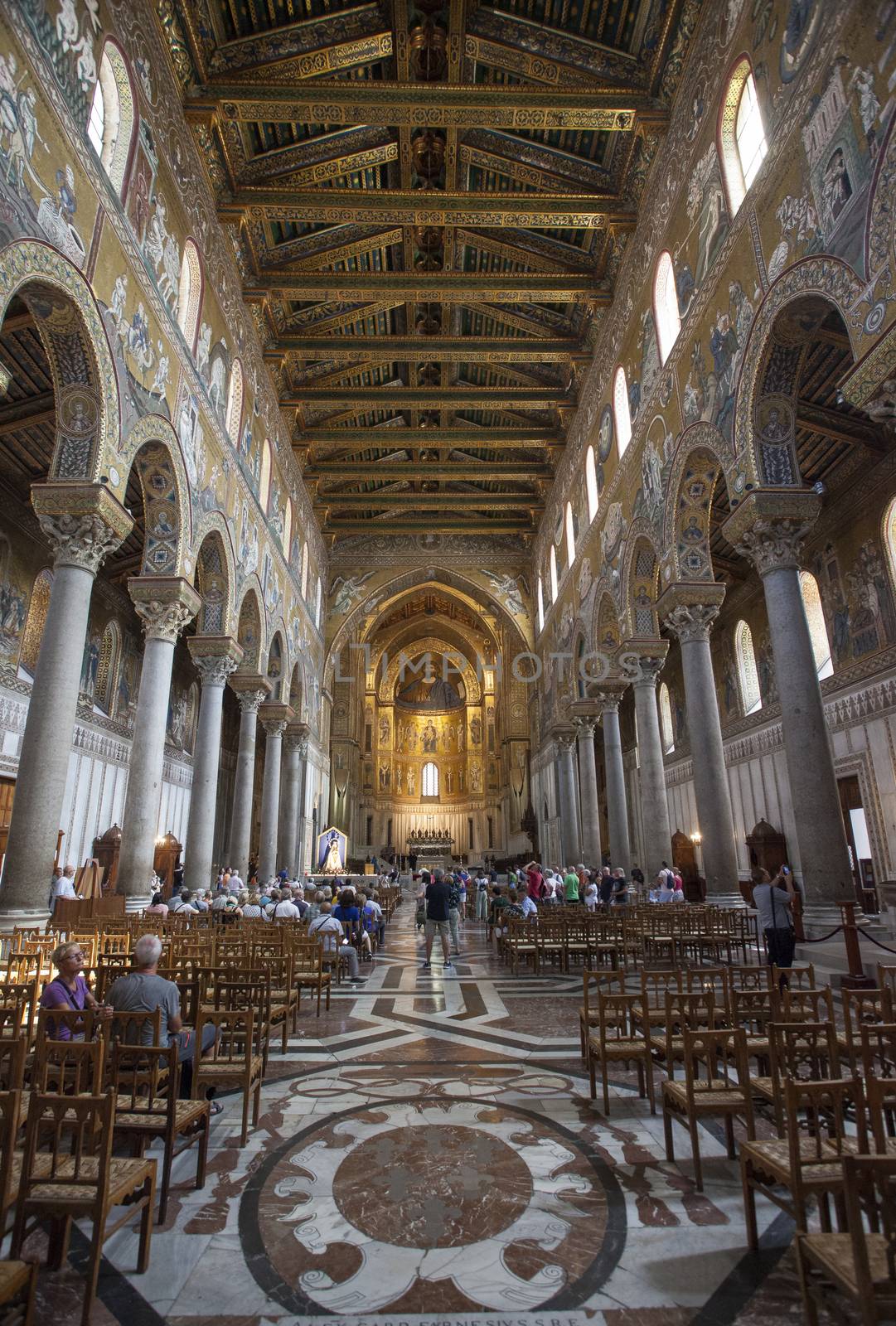 Interior of the Church of Monreale, in Sicily: a magnificent example of historic architecture in the town near Palermo