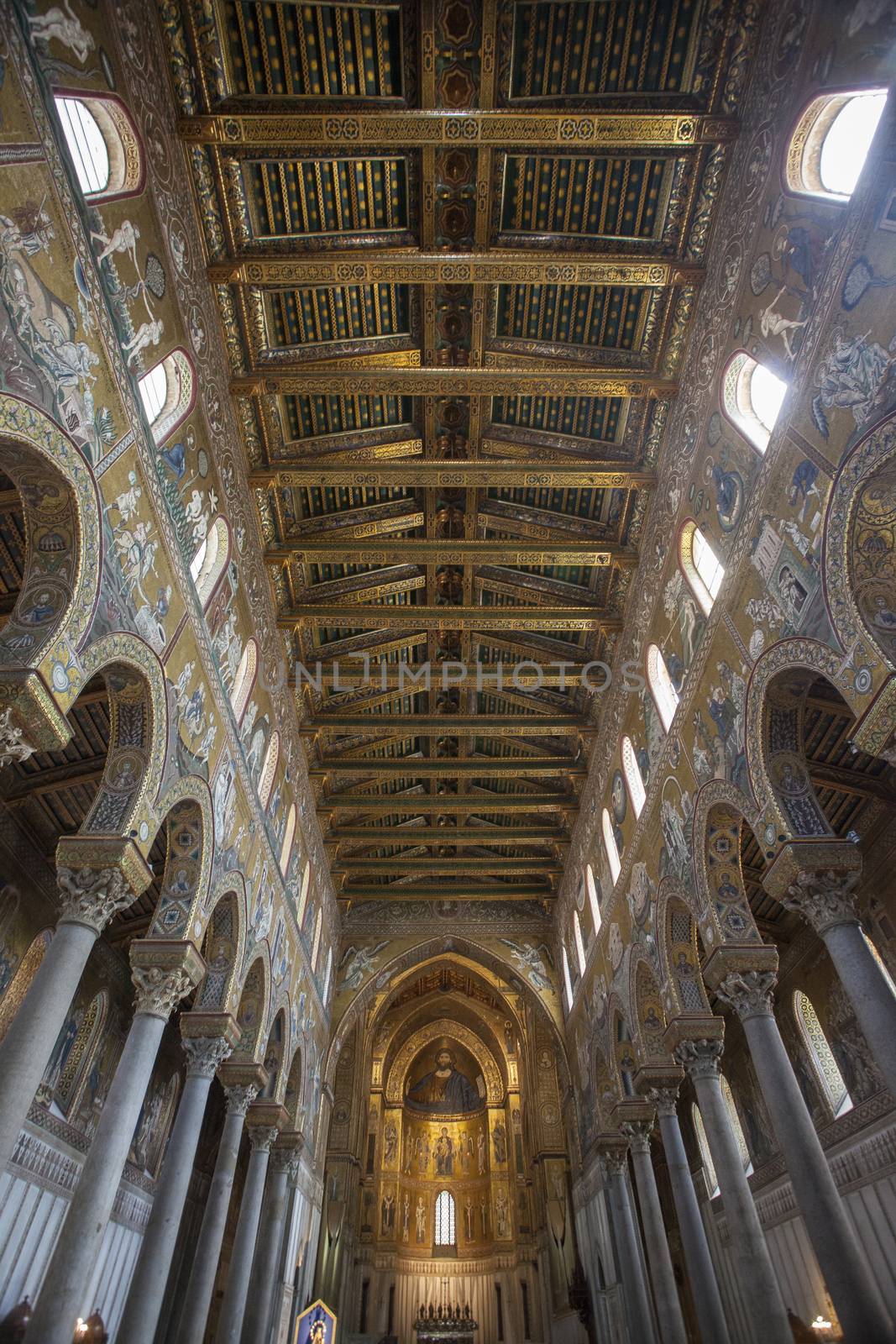 Interior of the Church of Monreale, in Sicily: a magnificent example of historic architecture in the town near Palermo