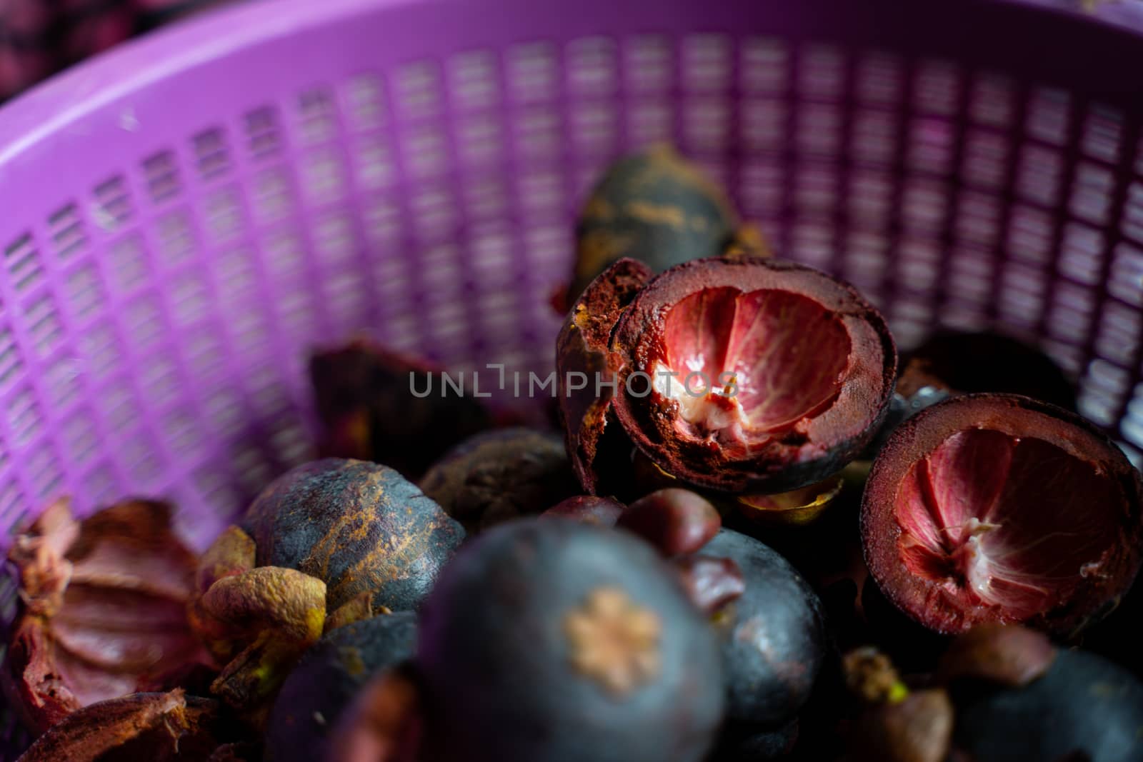 Healthy fruits Red mangosteen background in a supermarket local market