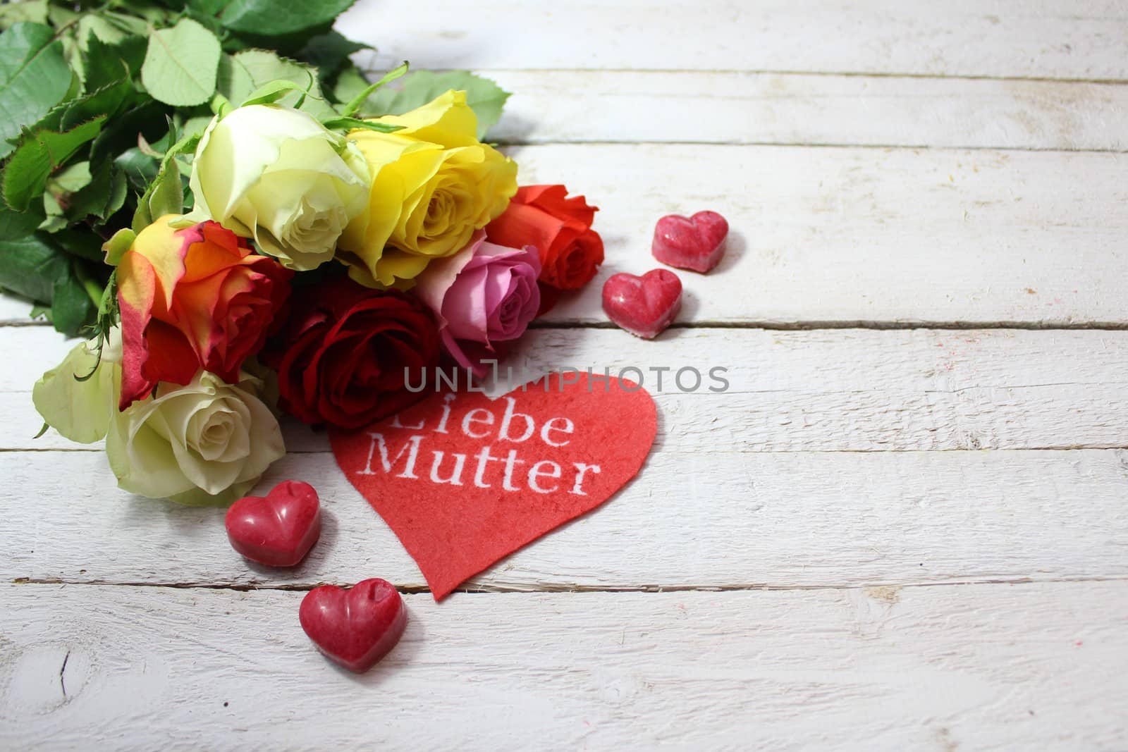 colorful decoration with roses and a red heart with the german text dear mother by martina_unbehauen