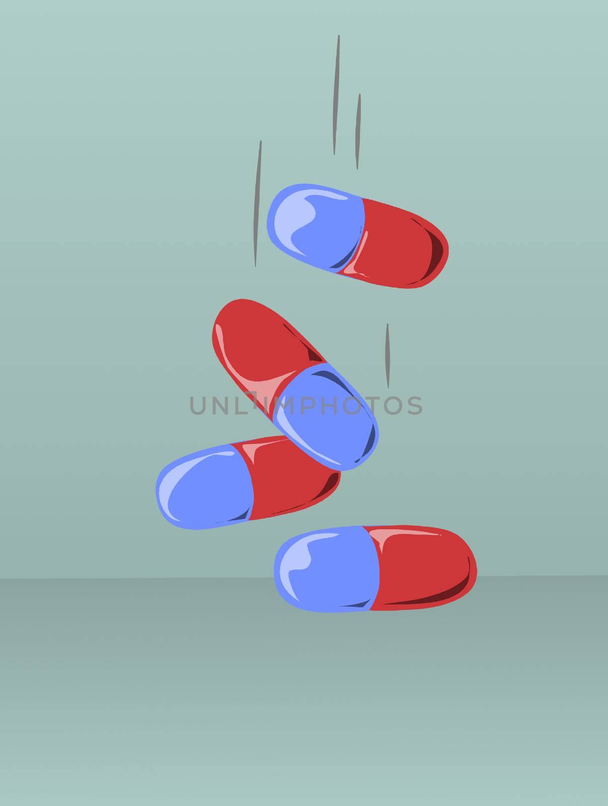 colored pills, in different presentations with background