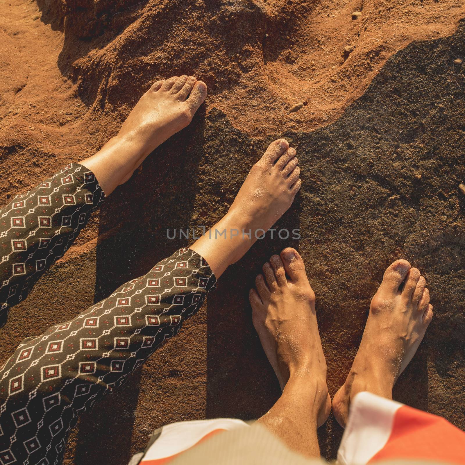 Top view of a man and woman feet 